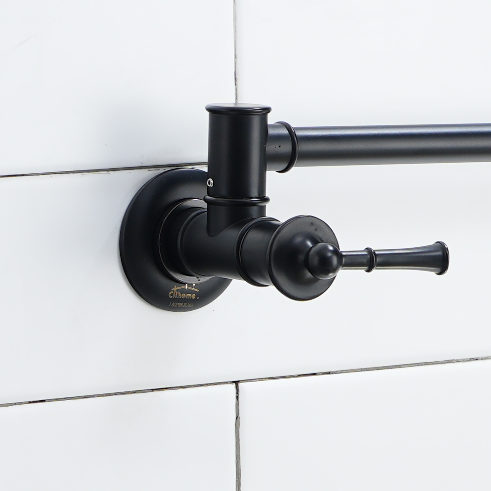 Wall-Mounted Kitchen Faucet with Dual Handles 360° Rotatable Pot Filler in Matte Black