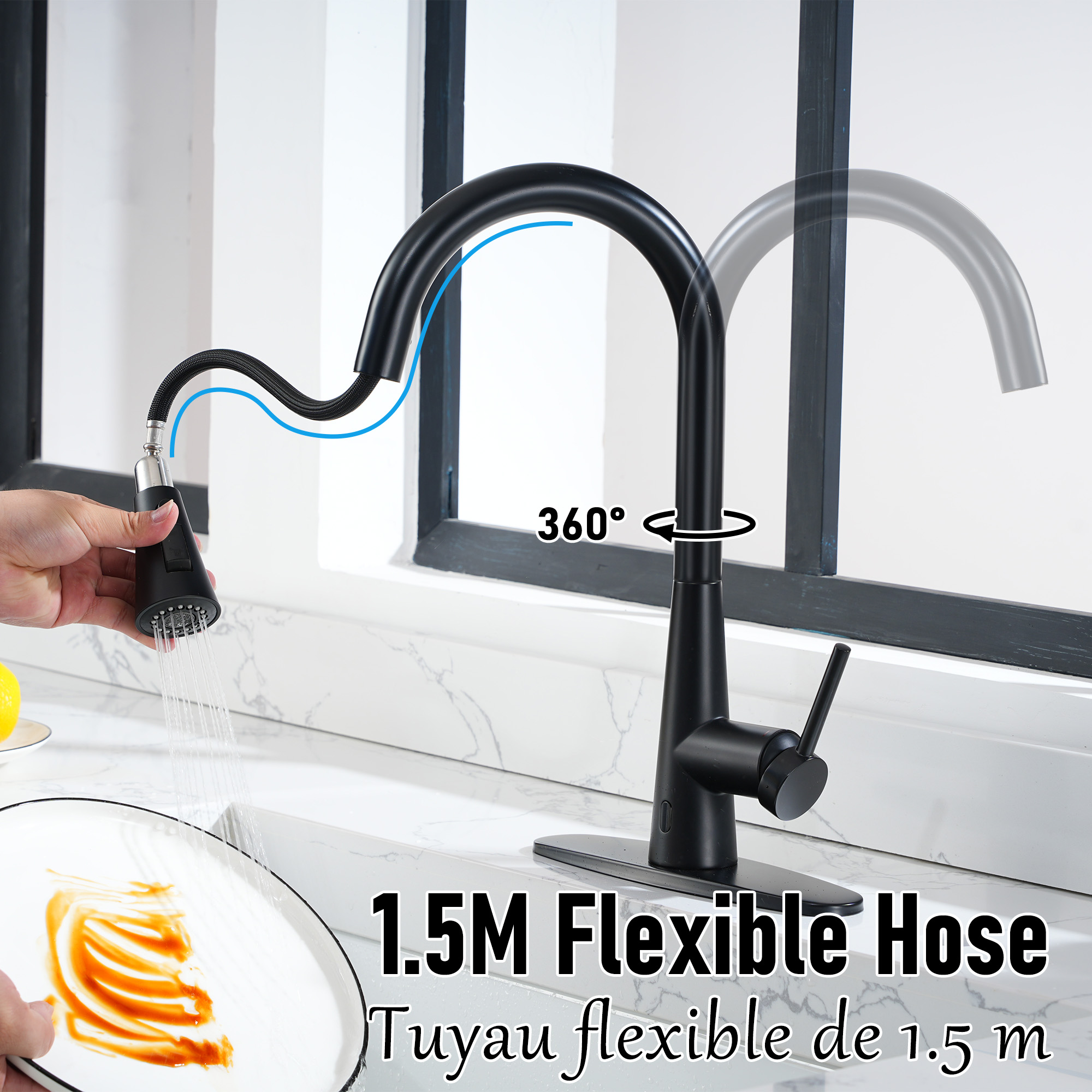 Touchless Single Handle Pull-Down Kitchen Faucet with Infrared Sensing Retractable Hose