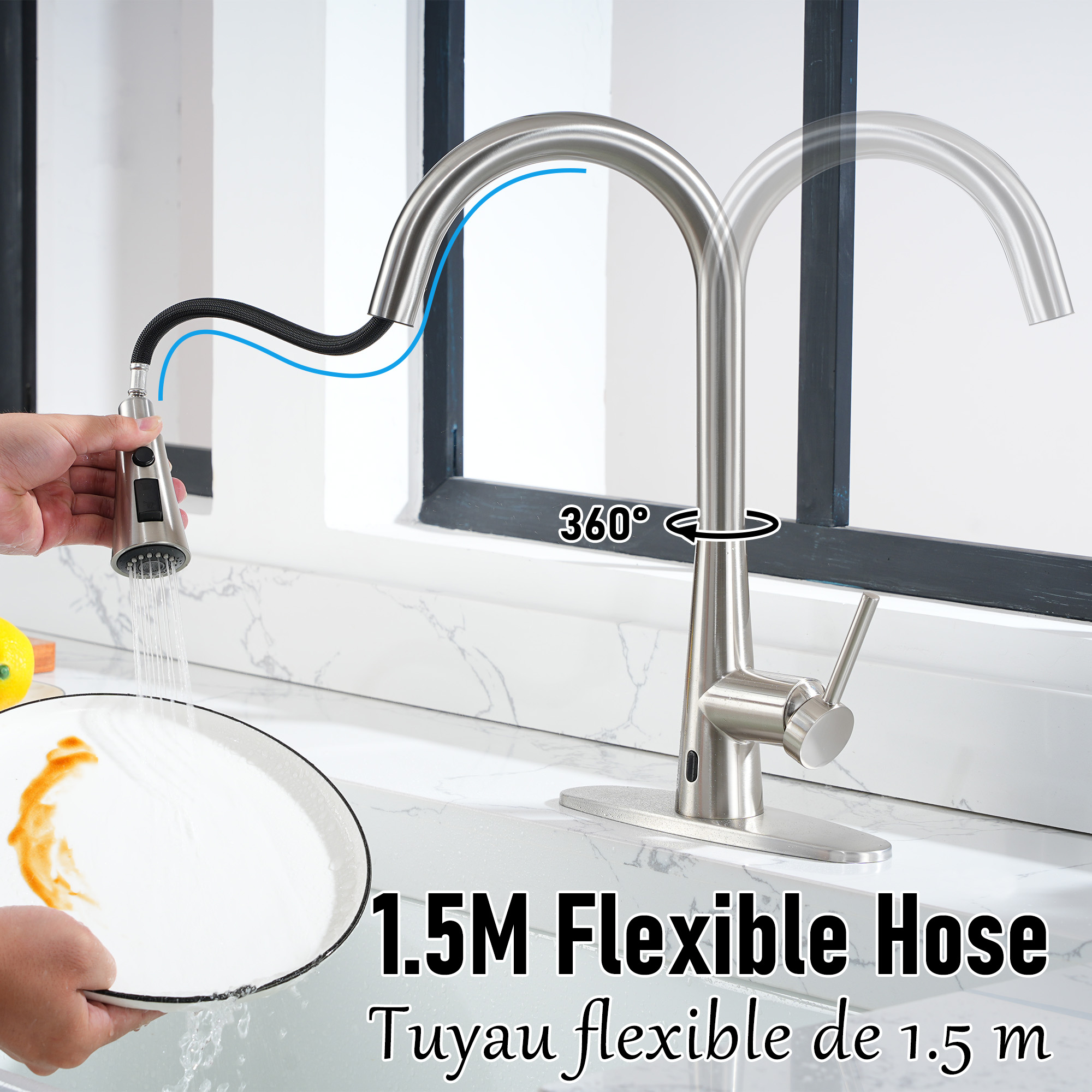 Touchless Single Handle Pull-Down Kitchen Faucet with Infrared Sensing Retractable Hose