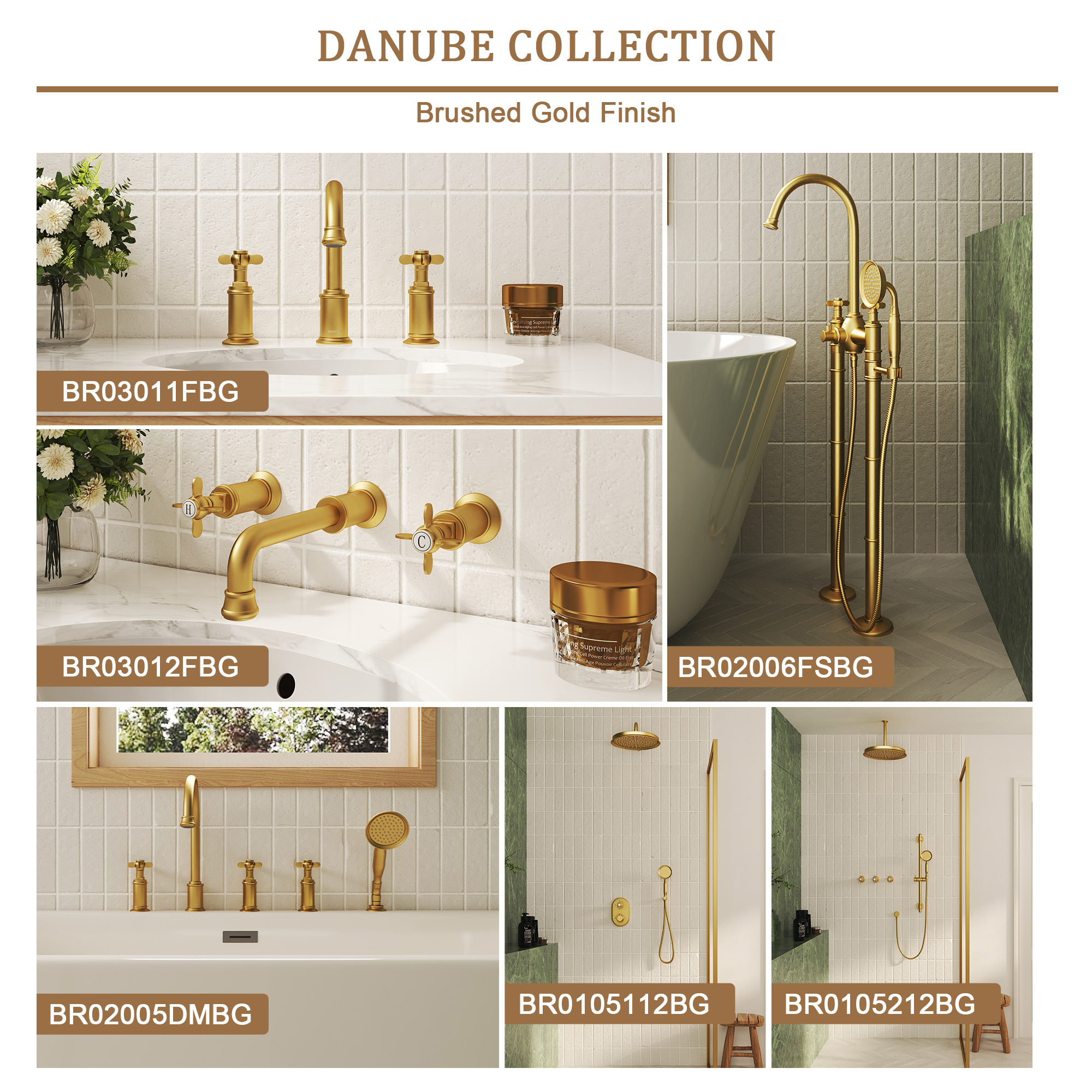 Brushed Gold Thermostatic Shower System with Handheld - DANUBE