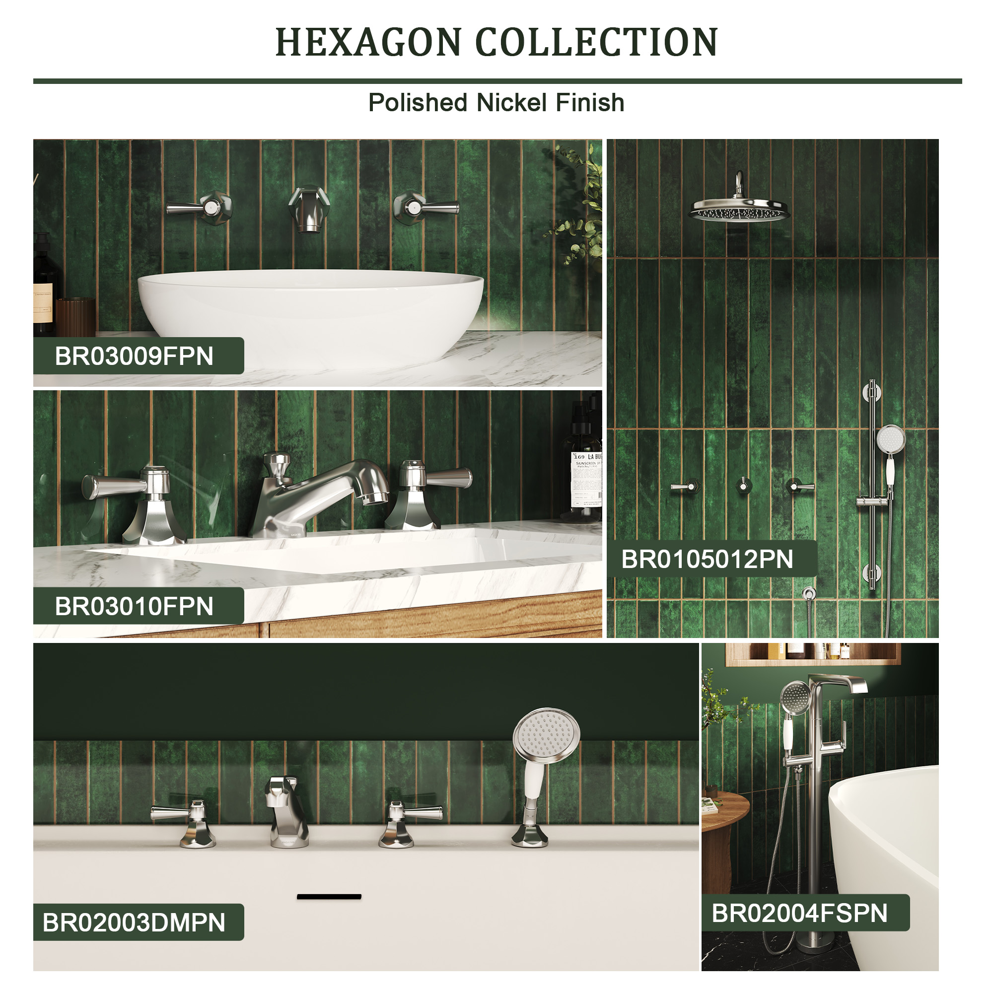 Polished Nickel 3-Hole Widespread Bathroom Faucet - HEXAGON