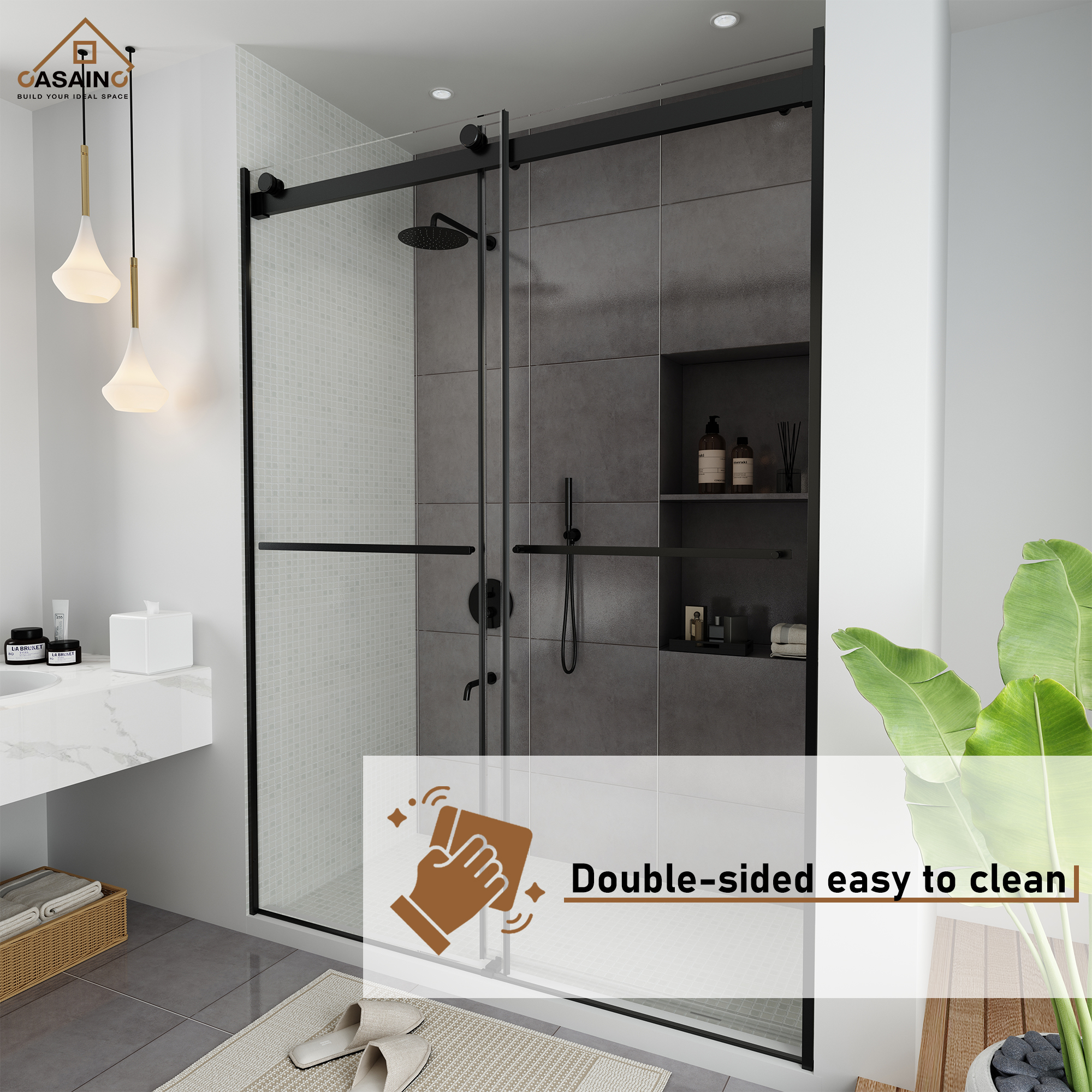 60"x76" Frameless Double Sliding Shower Door in Chrome/Brushed Nickel/Matte Black