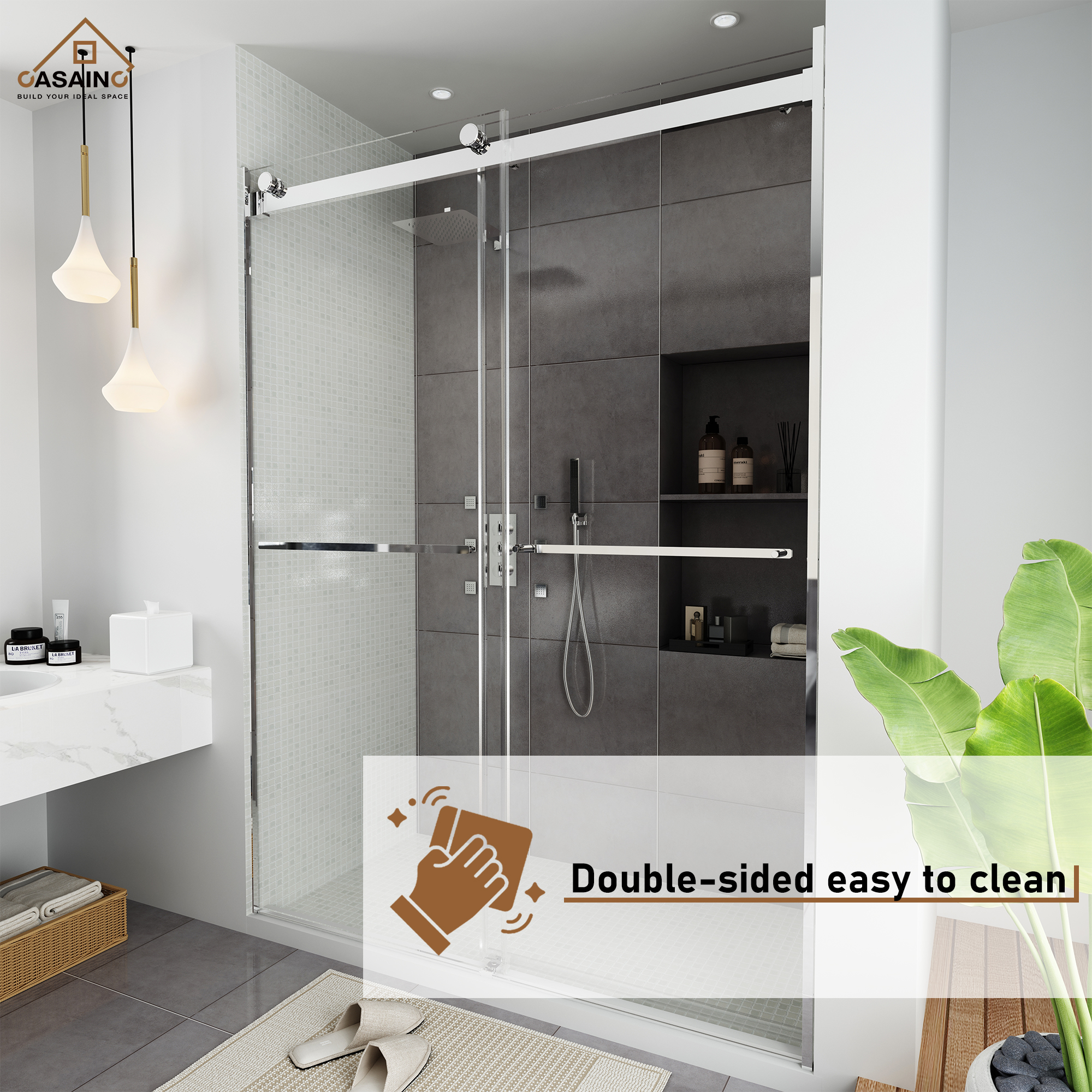 60"x76" Frameless Double Sliding Shower Door in Chrome/Brushed Nickel/Matte Black