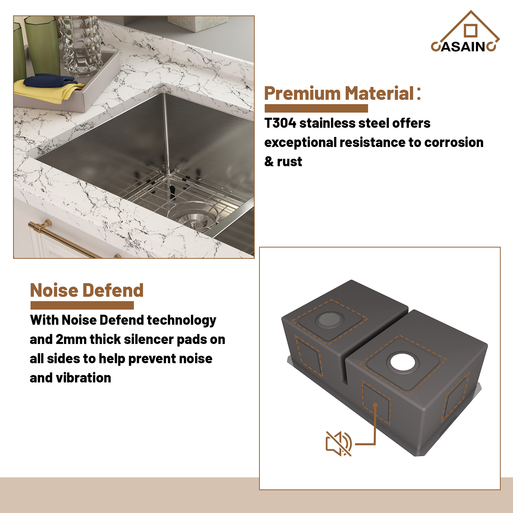 32 inch Undermount kitchen Sink Stainless Steel Sink 18 Gauge Double Bowl Kitchen Sinks Set