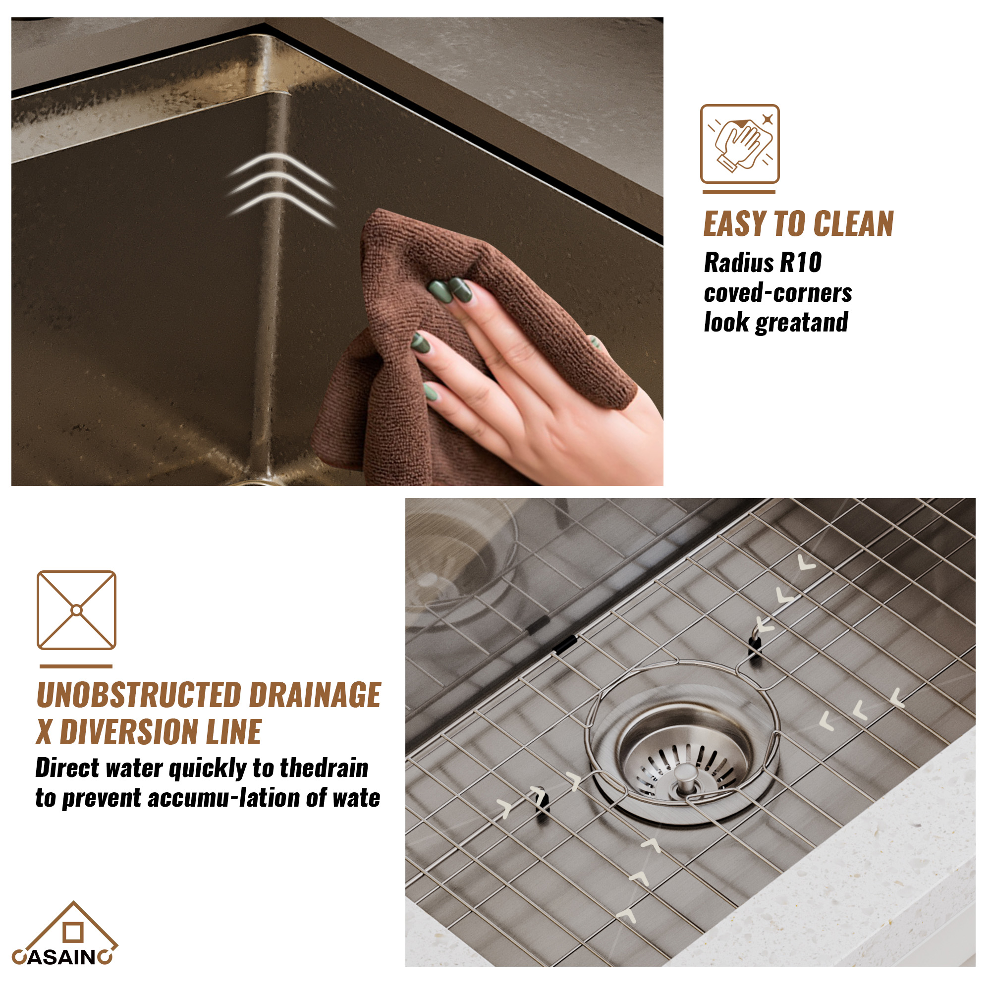 Casainc Undermount Stainless Steel 30/32 inch Single Bowl Kitchen Sink in Nano Brushed