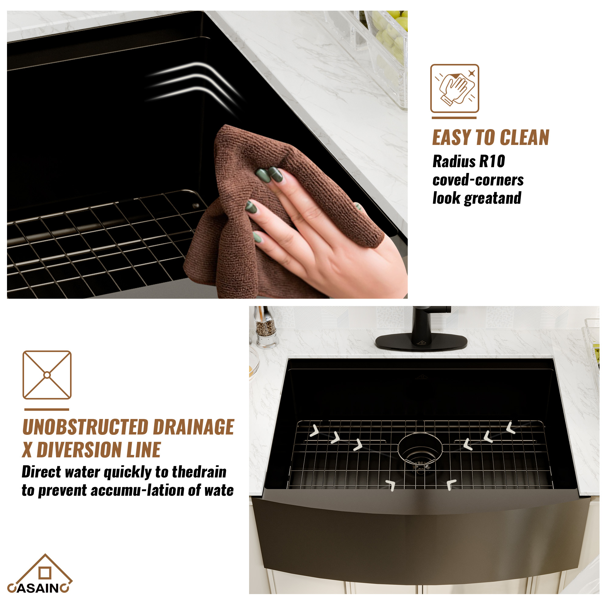 Farmhouse Stainless Steel 30/33/36 inch Single Bowl Kitchen Sink in Nano PVD Gunmetal Black