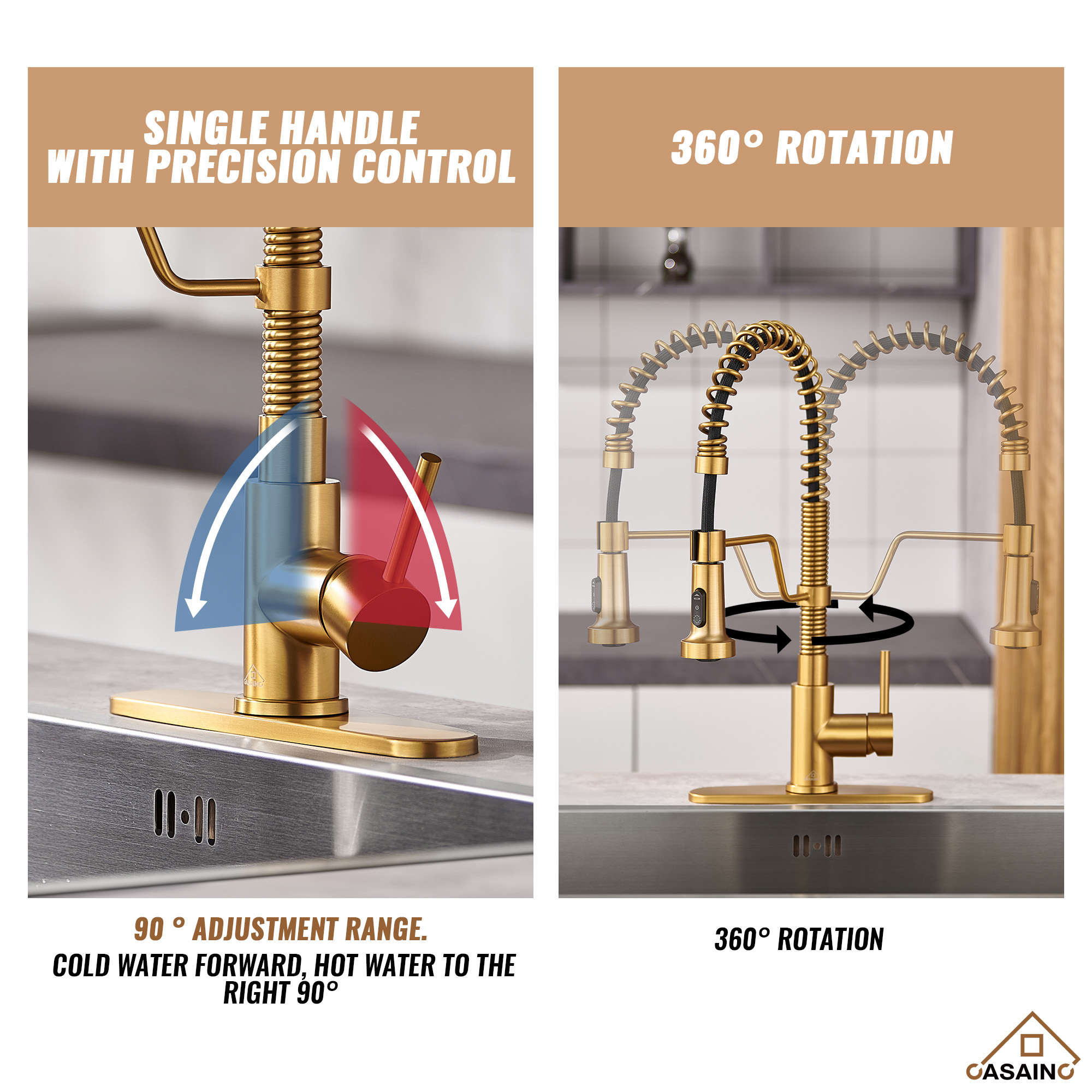 Modern Kitchen Faucet with Pull-Down Sprayer, 360° Swivel, Three Functions for Effortless Cooking and Cleaning