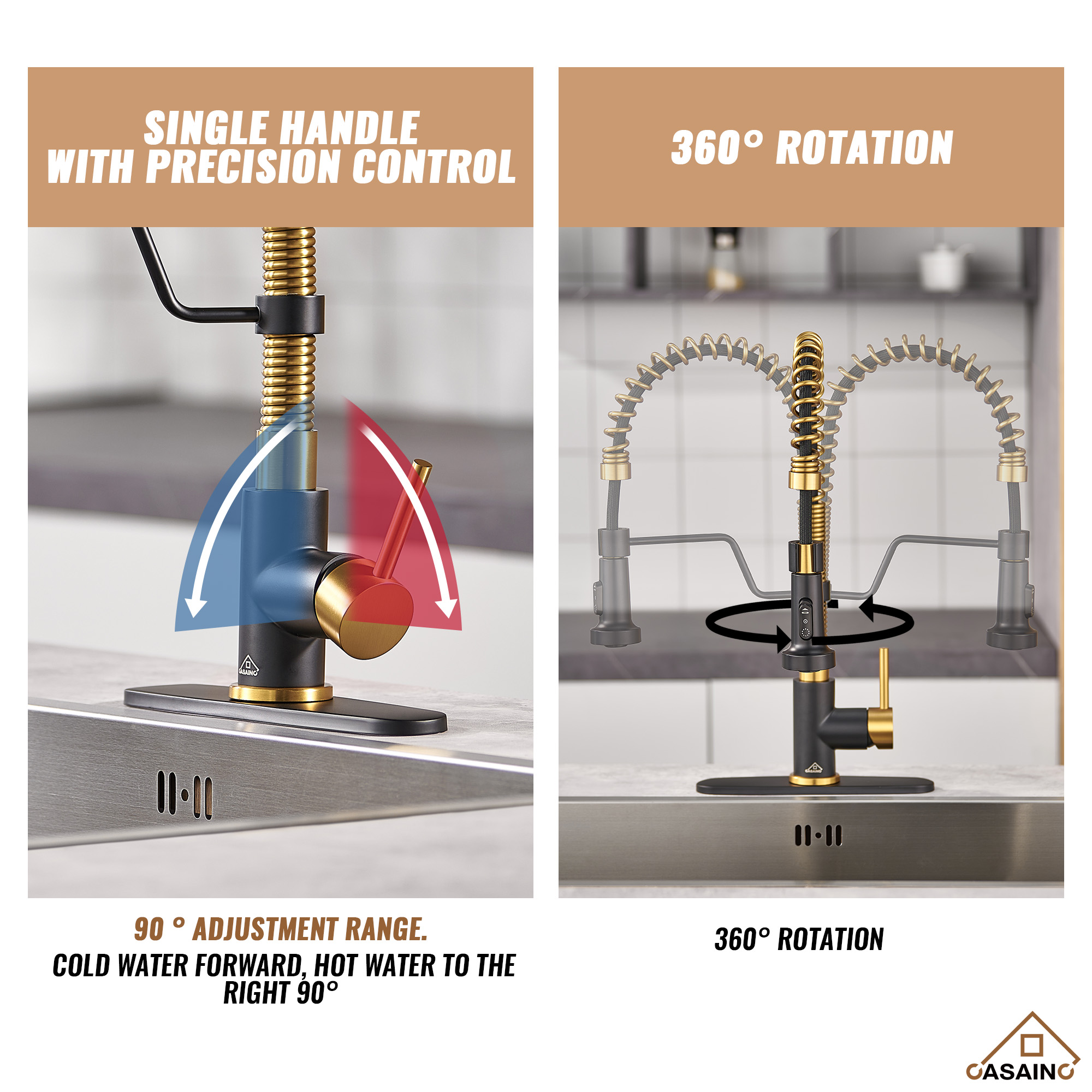 Modern Kitchen Faucet with Pull-Down Sprayer, 360° Swivel, Three Functions for Effortless Cooking and Cleaning