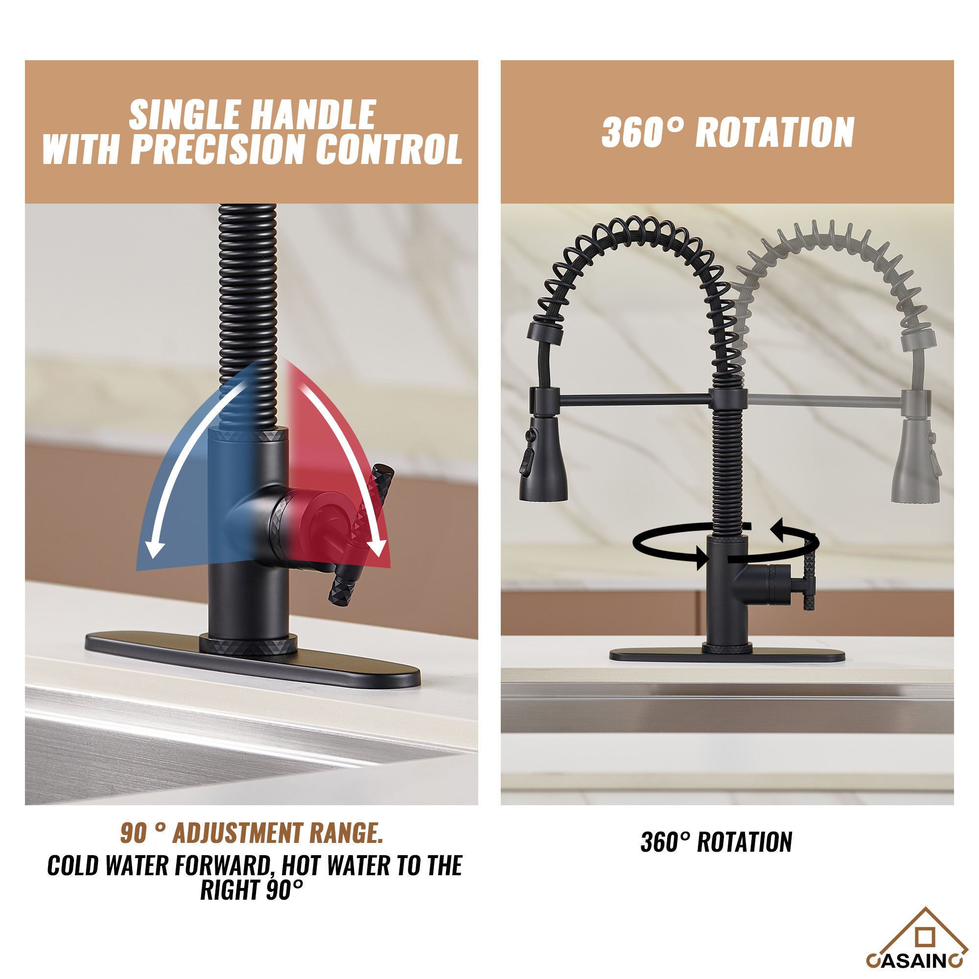  Pull-Down Sprayer Kitchen Faucet with 360° Swivel, Three Functions for Effortless Cooking and Cleaning