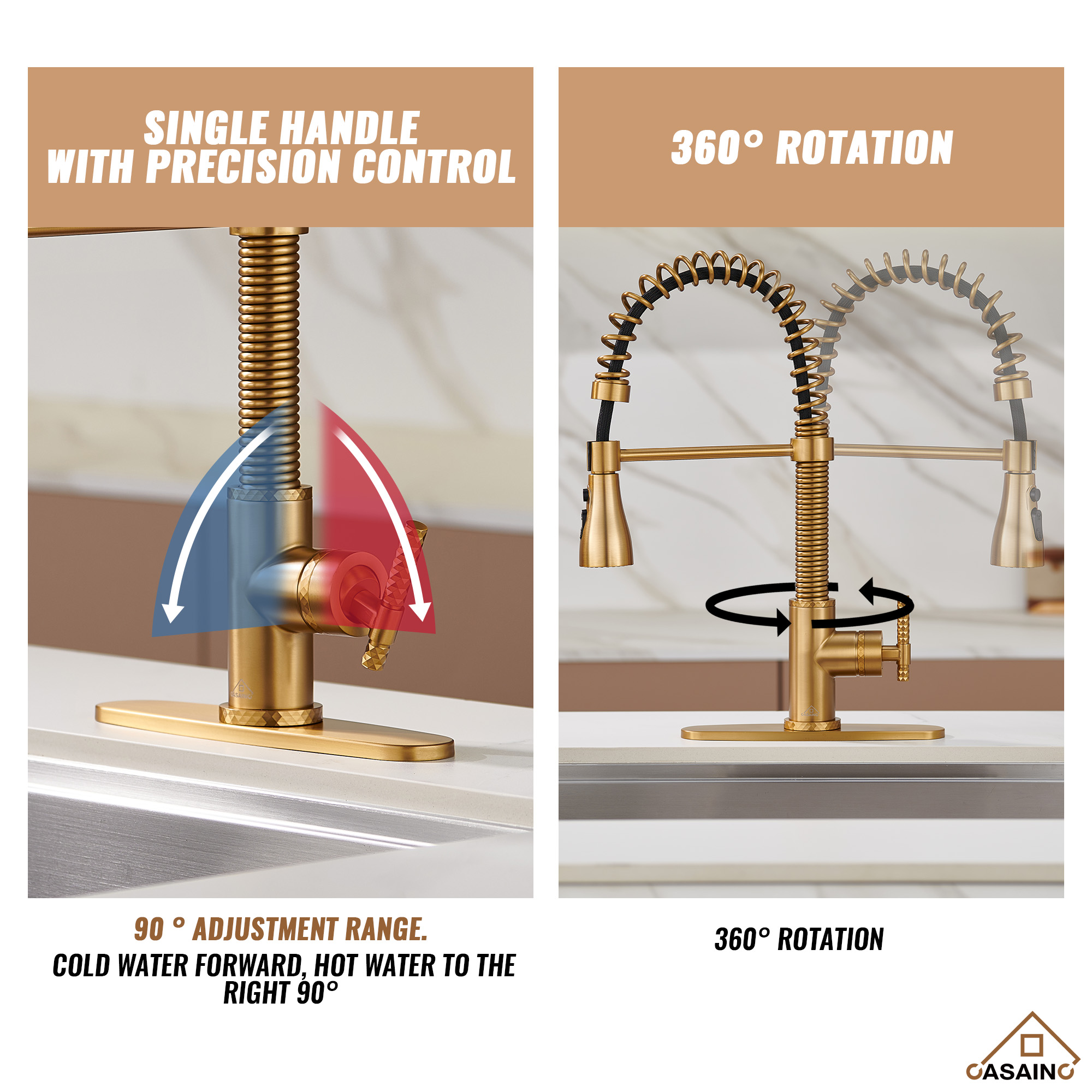  Pull-Down Sprayer Kitchen Faucet with 360° Swivel, Three Functions for Effortless Cooking and Cleaning