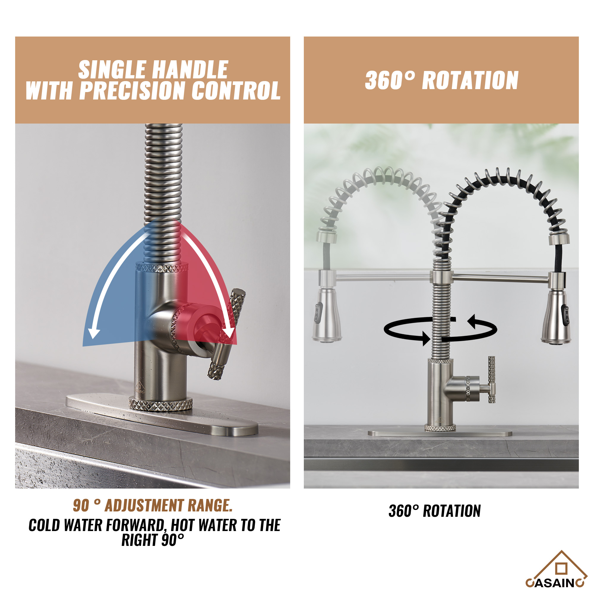 Pull-Down Sprayer Single Handle Kitchen Faucet 360° Swivel, Three Functions for Effortless Cooking and Cleaning