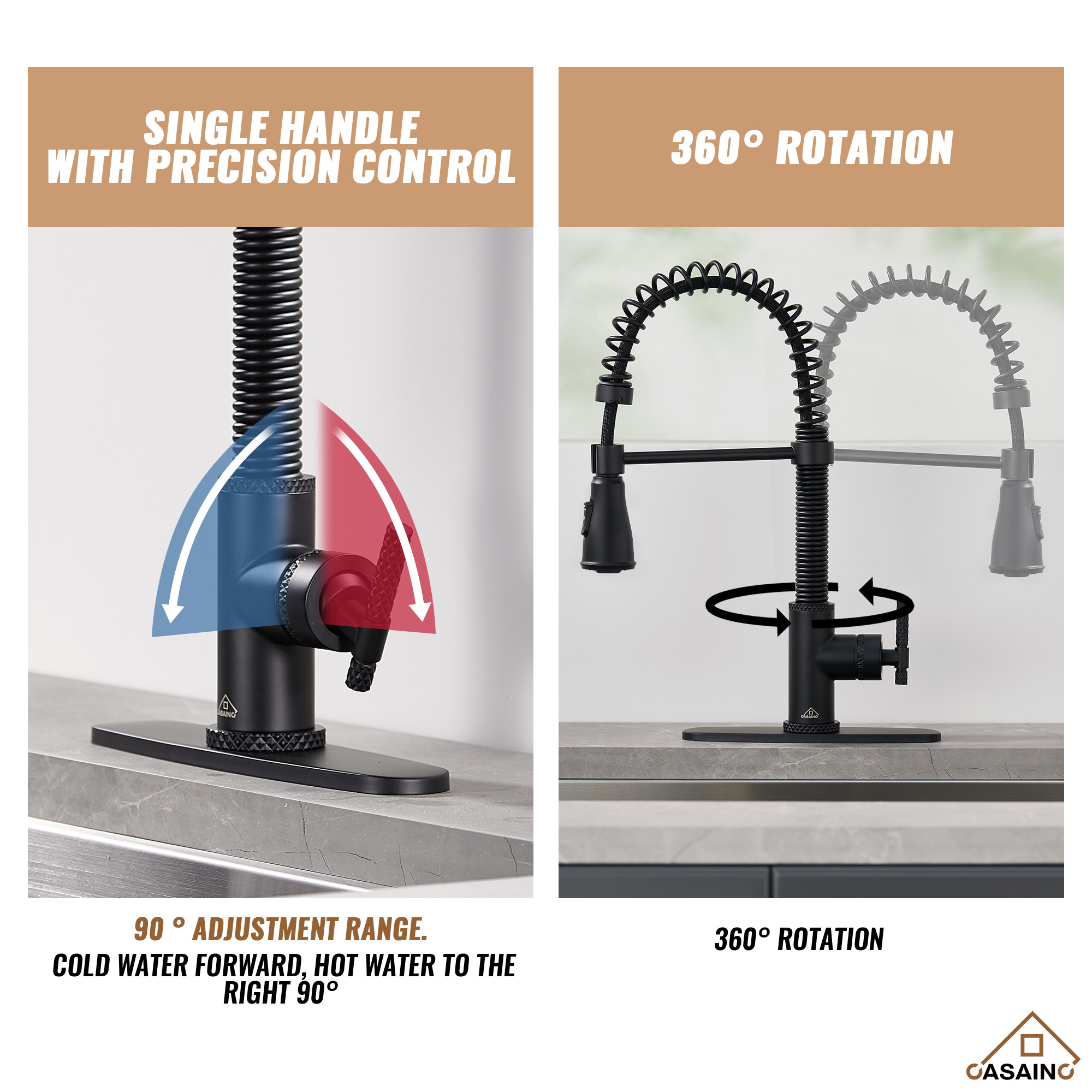 Pull-Down Sprayer Single Handle Kitchen Faucet 360° Swivel, Three Functions for Effortless Cooking and Cleaning