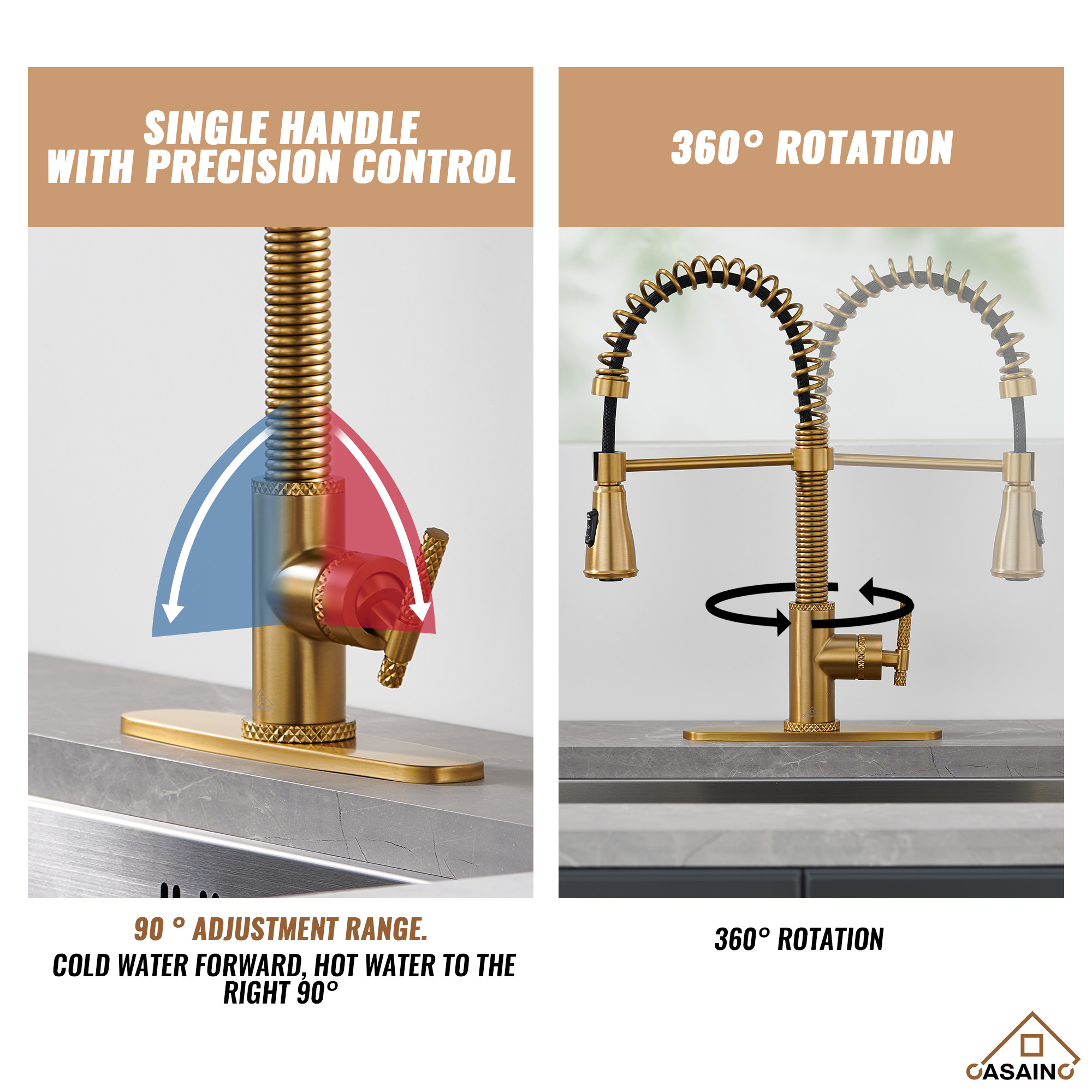 Pull-Down Sprayer Single Handle Kitchen Faucet 360° Swivel, Three Functions for Effortless Cooking and Cleaning