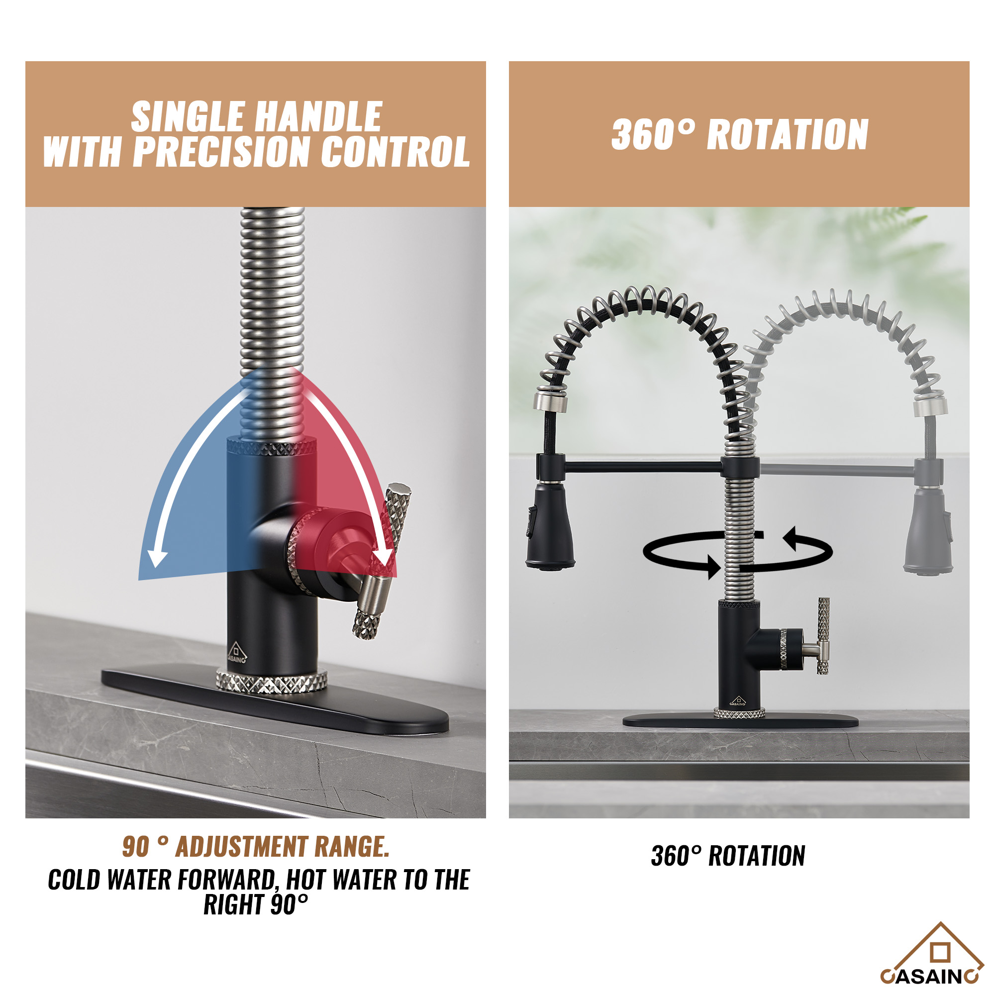 Pull-Down Sprayer Single Handle Kitchen Faucet 360° Swivel, Three Functions for Effortless Cooking and Cleaning