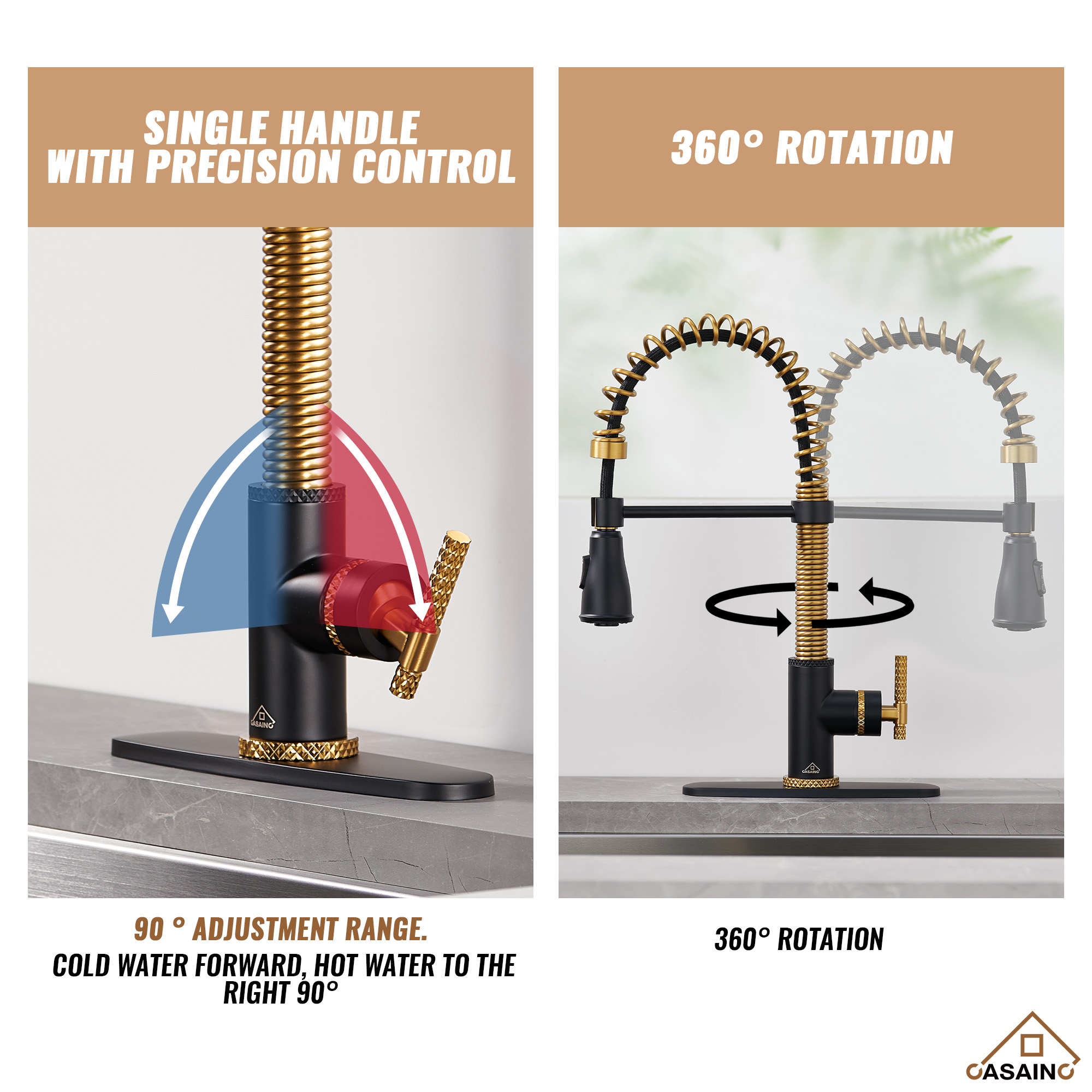 Pull-Down Sprayer Single Handle Kitchen Faucet 360° Swivel, Three Functions for Effortless Cooking and Cleaning