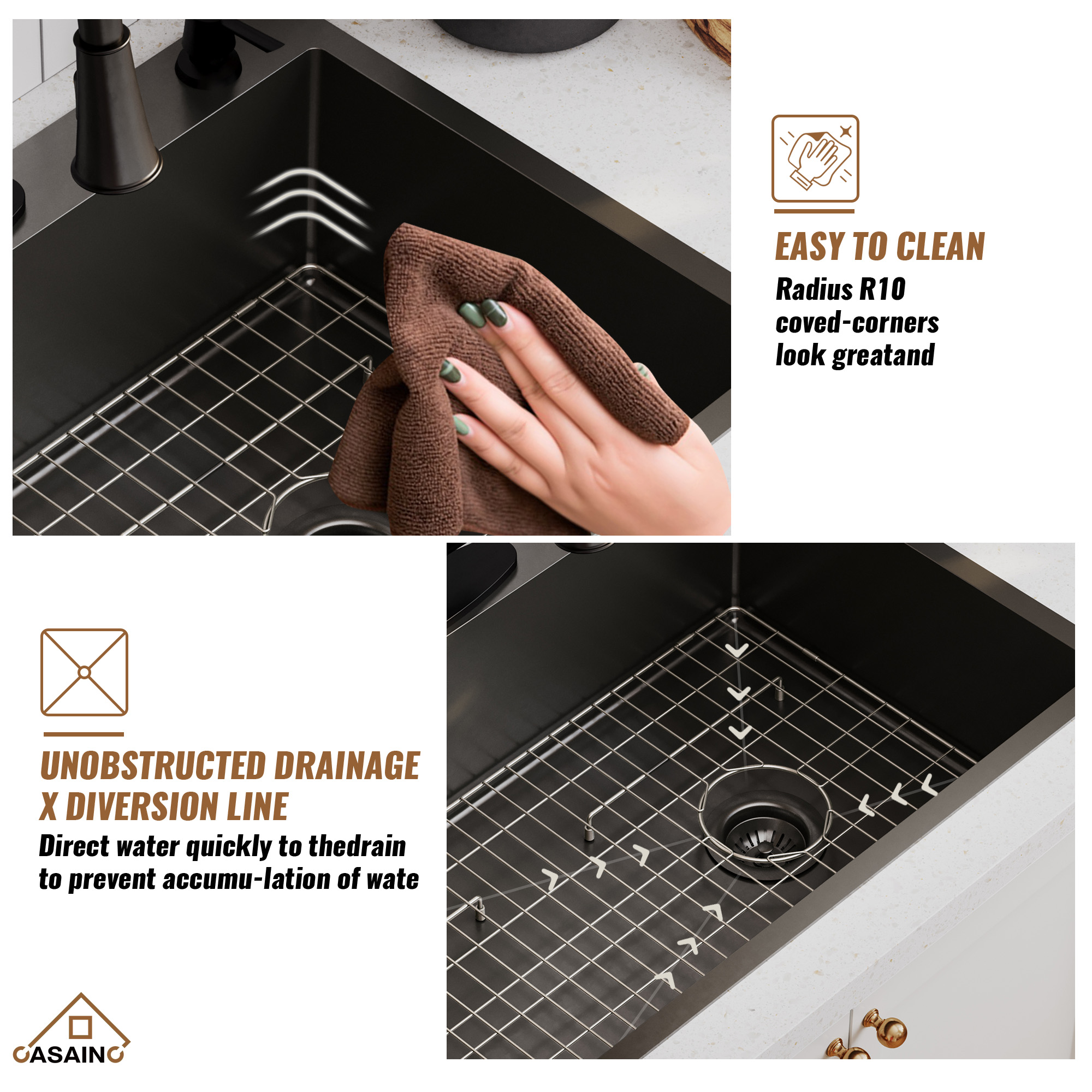 Drop-In Stainless Steel 33-inch 1-Hole Single Bowl Kitchen Sink in Nano PVD Gun Gray