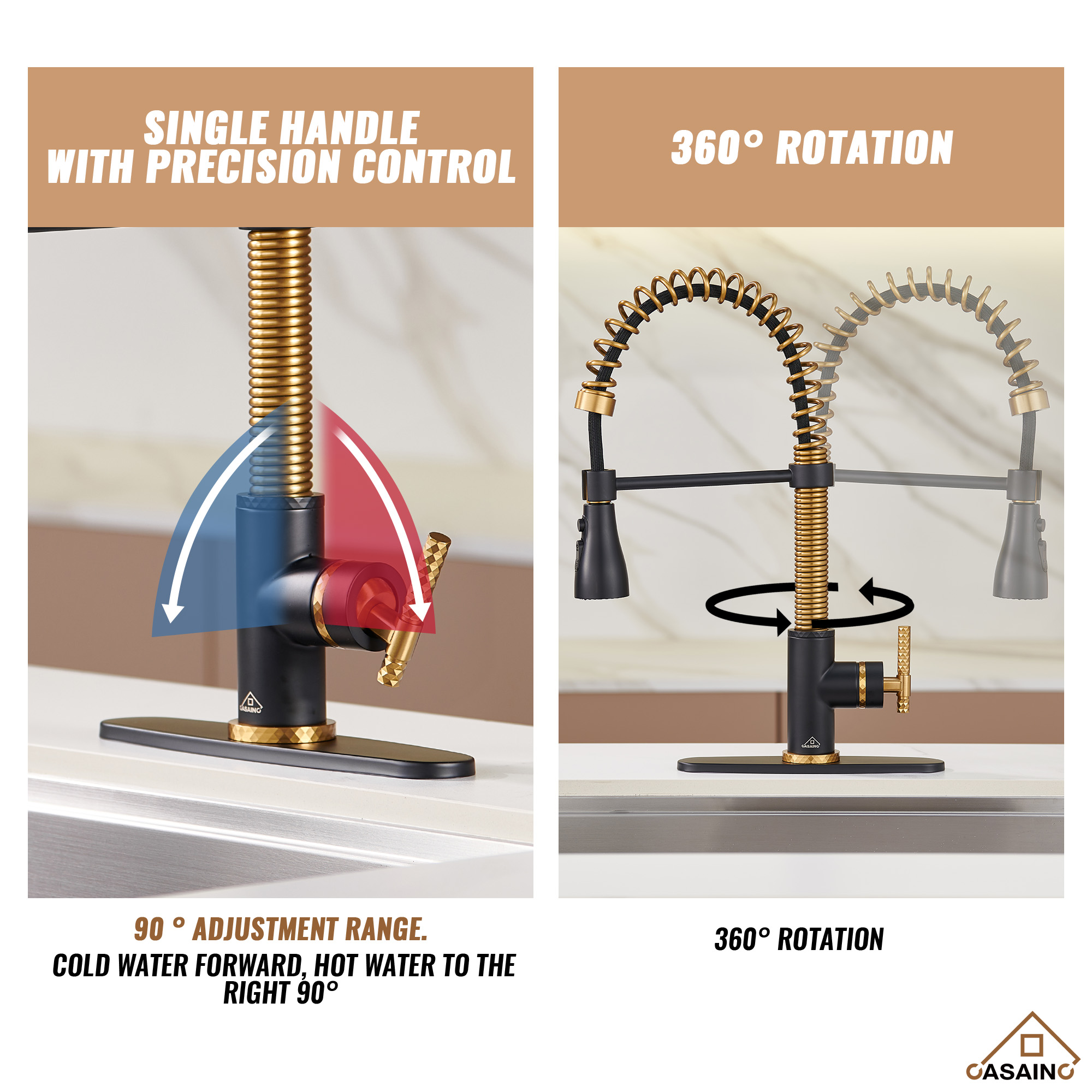  Pull-Down Sprayer Kitchen Faucet with 360° Swivel, Three Functions for Effortless Cooking and Cleaning