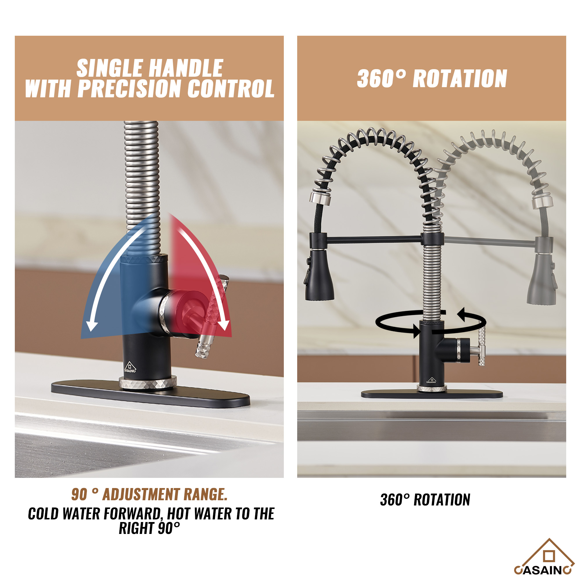  Pull-Down Sprayer Kitchen Faucet with 360° Swivel, Three Functions for Effortless Cooking and Cleaning