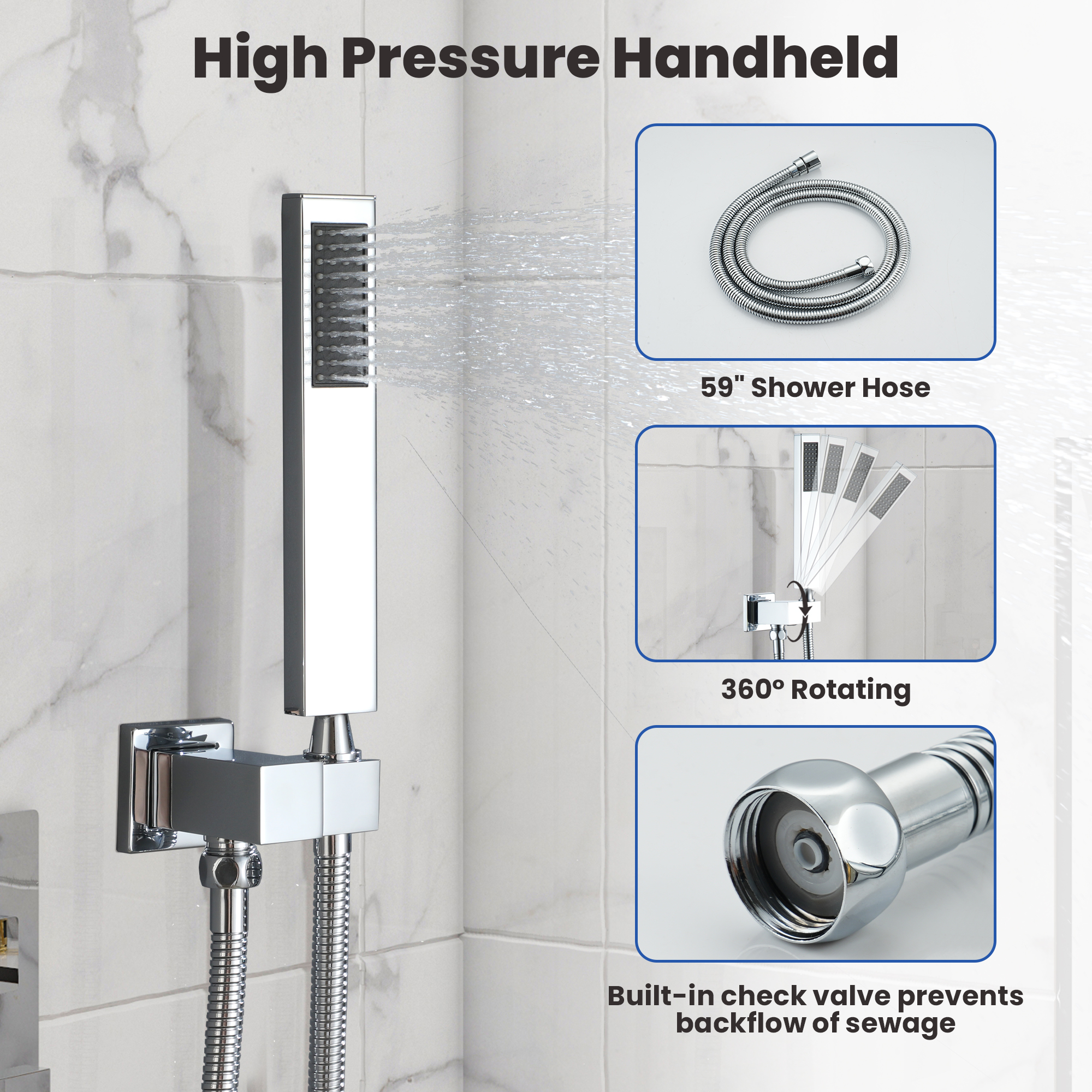 10" Square Brass Shower System with Handheld Shower and Pressure Balance Valve