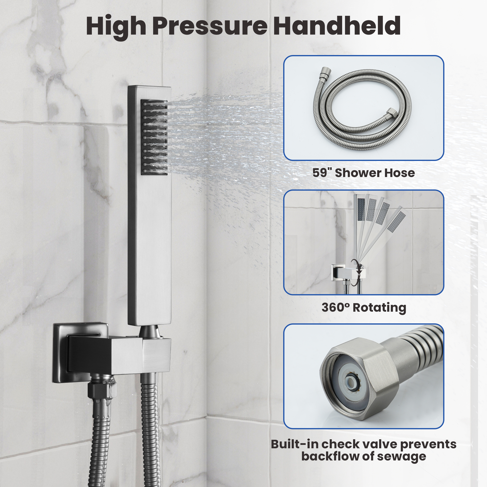 10" Square Brass Shower System with Handheld Shower and Pressure Balance Valve