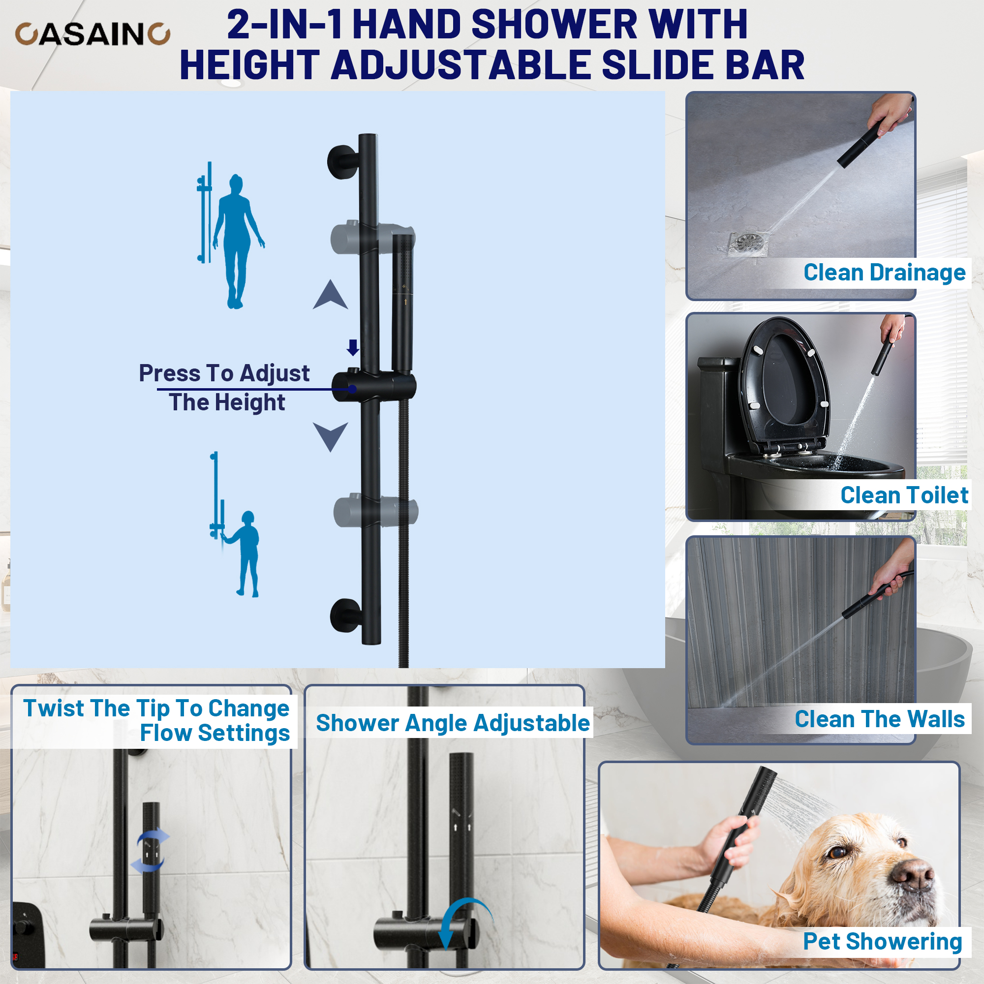 12-inch Ceiling-Mounted Dual Shower System with Slide Bar & Digital Display