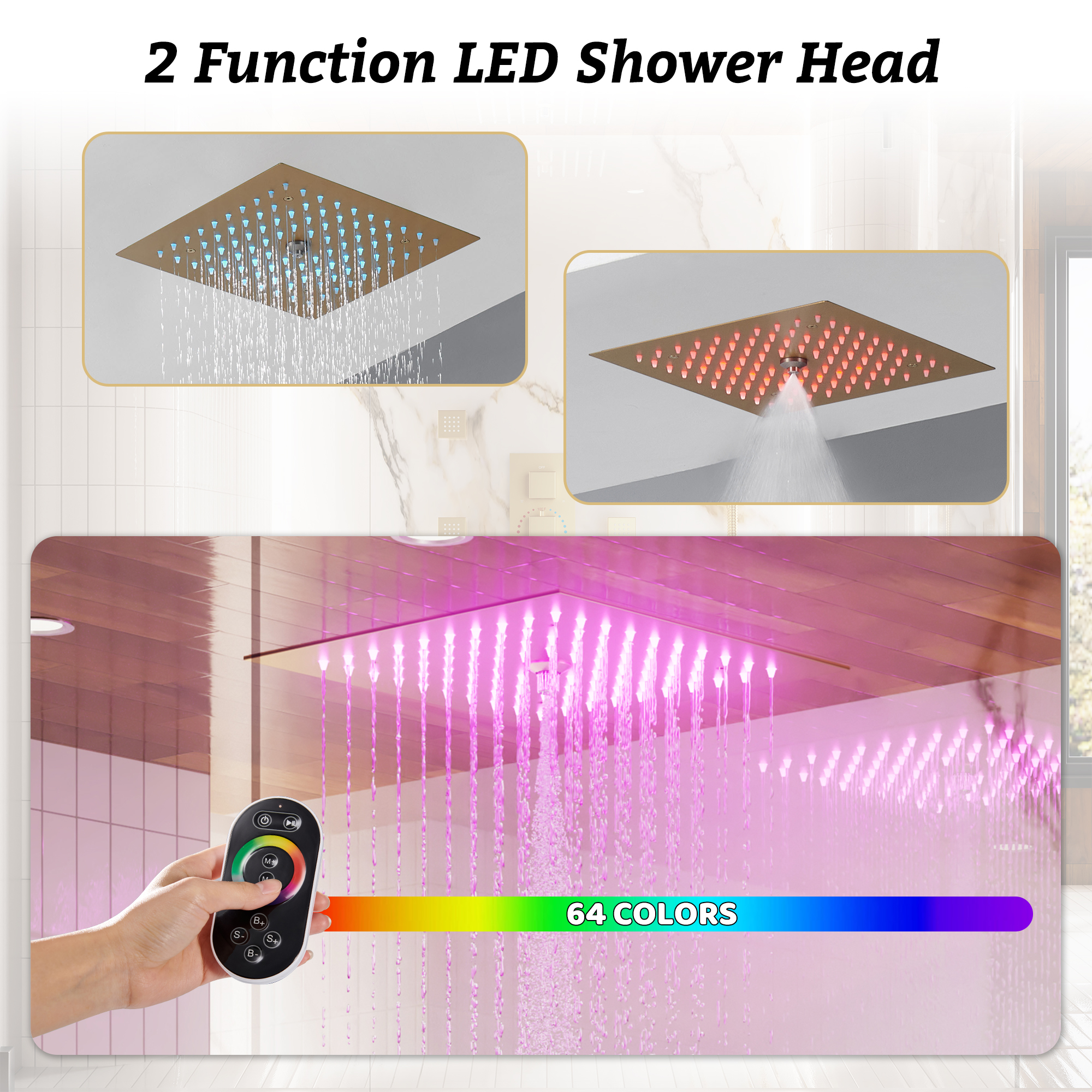 Thermostatic 4-Function LED Luxury Shower System with 12" Rainfall Showerhead
