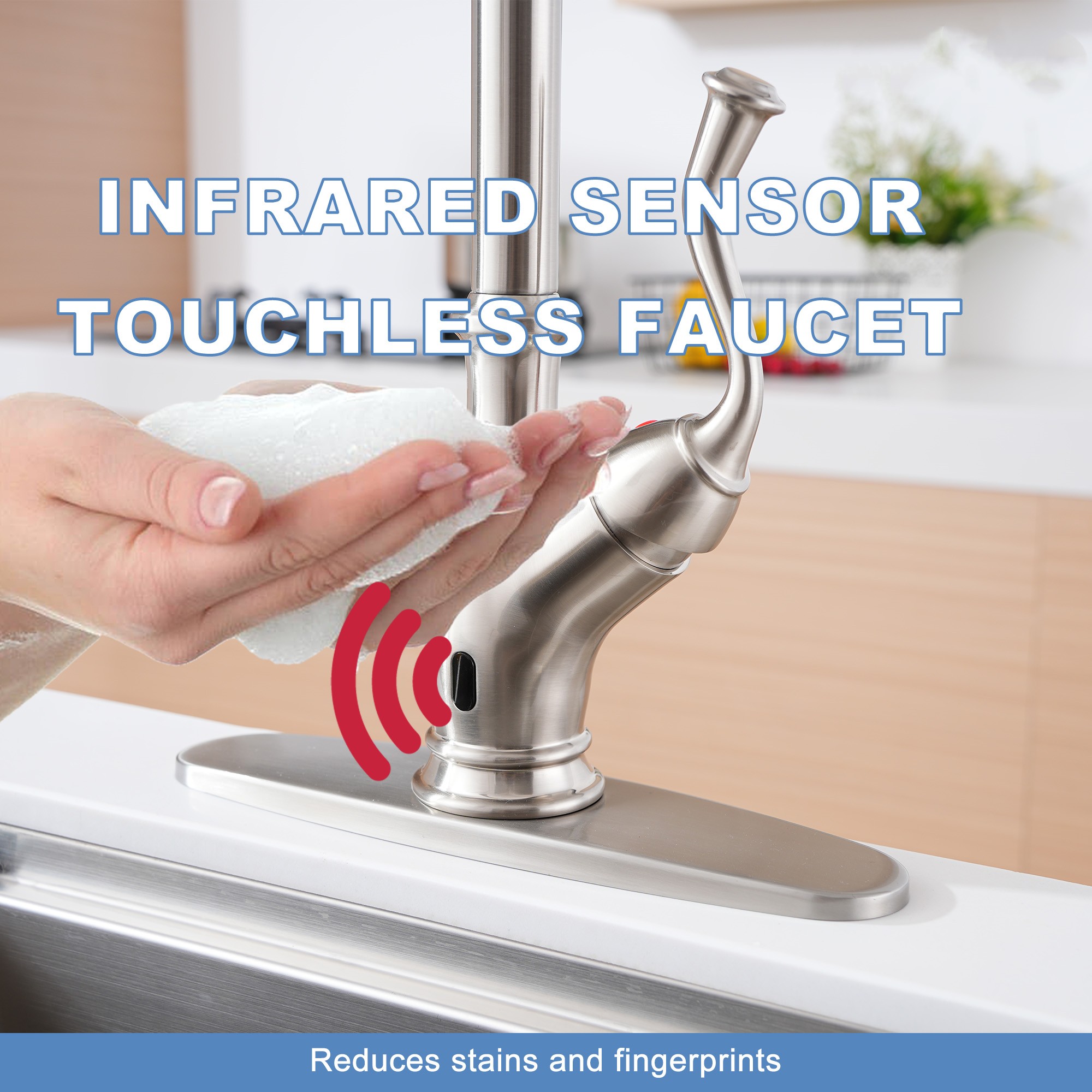 3-Spray Patterns 1.8 GPM Touchless Pull Down Sprayer Kitchen Faucet