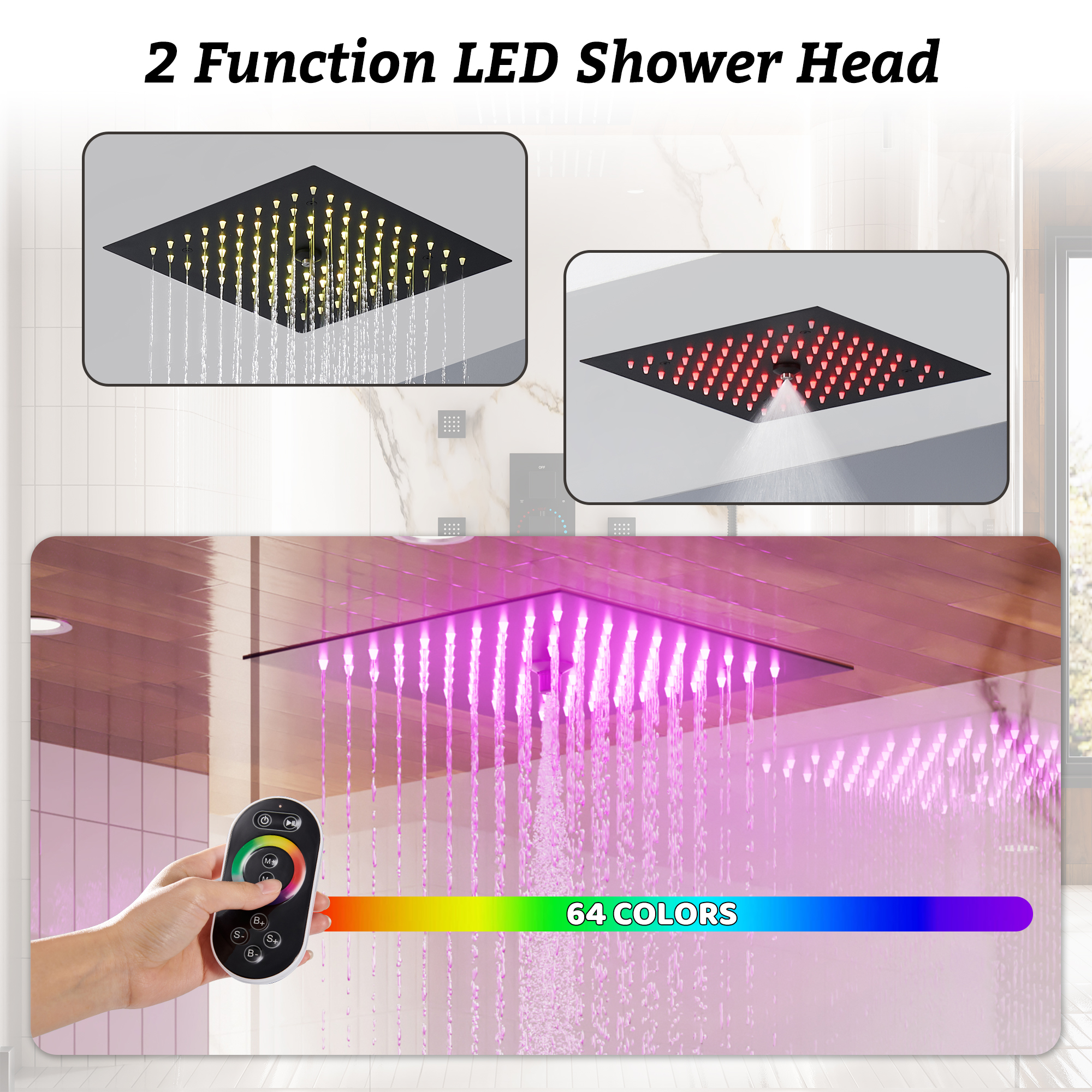 Thermostatic 4-Function LED Luxury Shower System with 12" Rainfall Showerhead