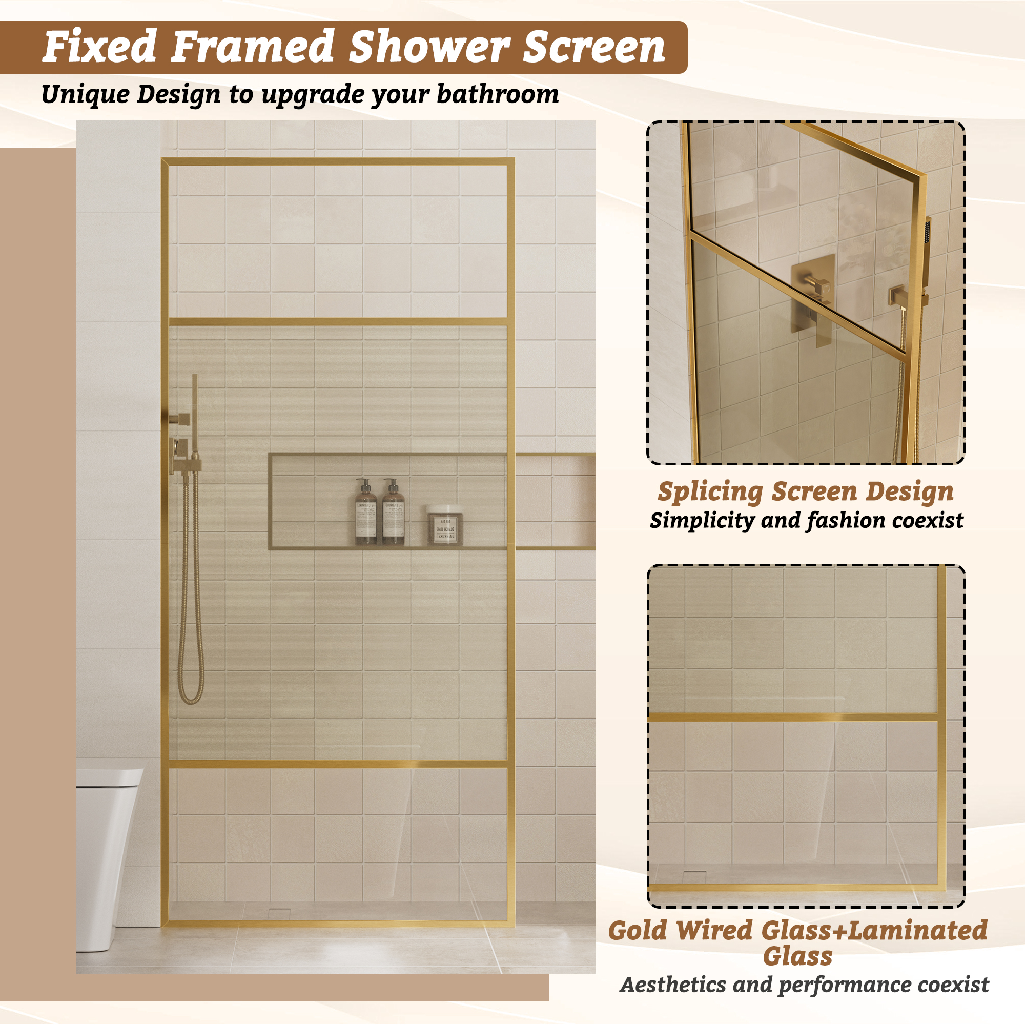 34"x74" Glass Shower Spliced Screen Panel with 304 Stainless Steel Hardware