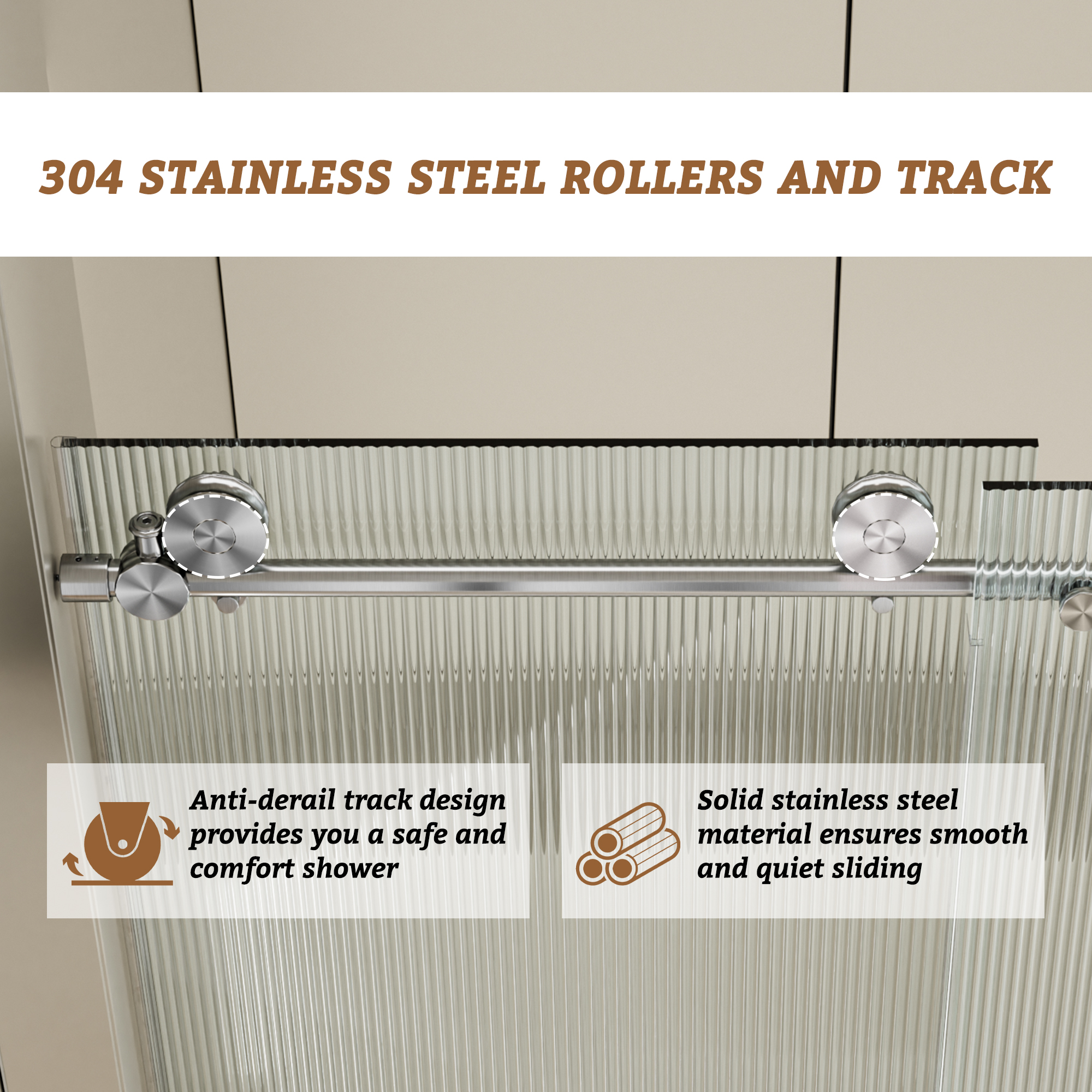 60"x76" Single Sliding Frameless Shower Door with SGCC Certified Fluted Tempered Glass