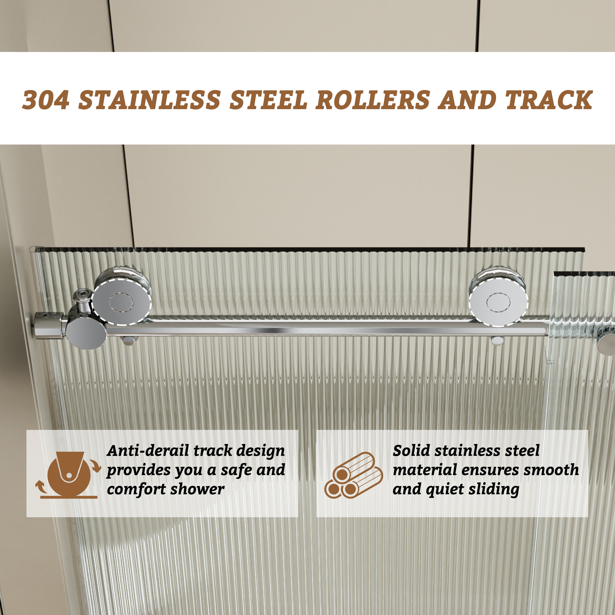 60"x76" Single Sliding Frameless Shower Door with SGCC Certified Fluted Tempered Glass