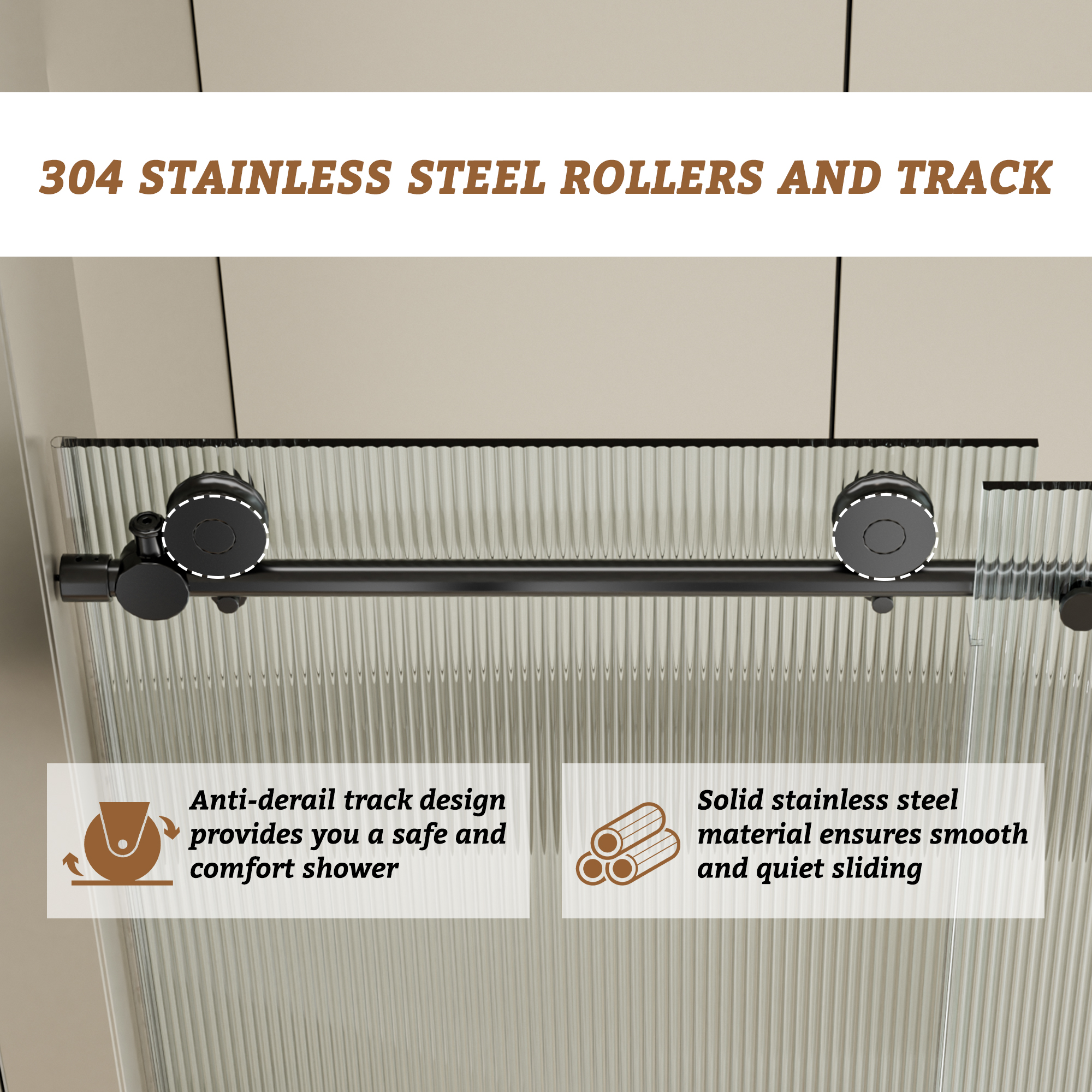 60"x76" Single Sliding Frameless Shower Door with SGCC Certified Fluted Tempered Glass