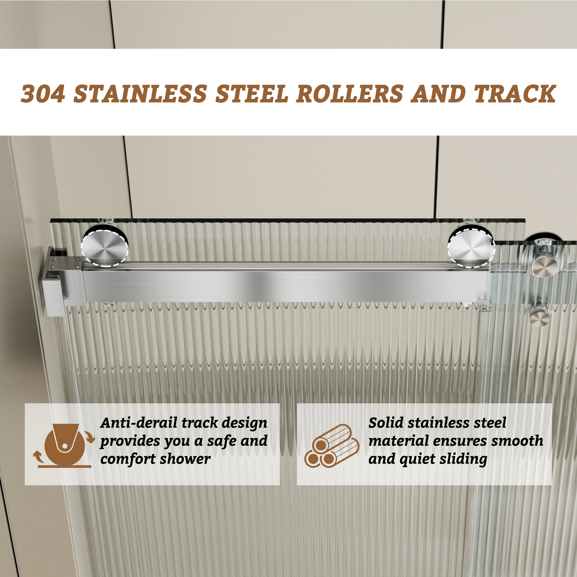 48"x76" Frameless Double Sliding Shower Door with 3/8" Fluted Glass