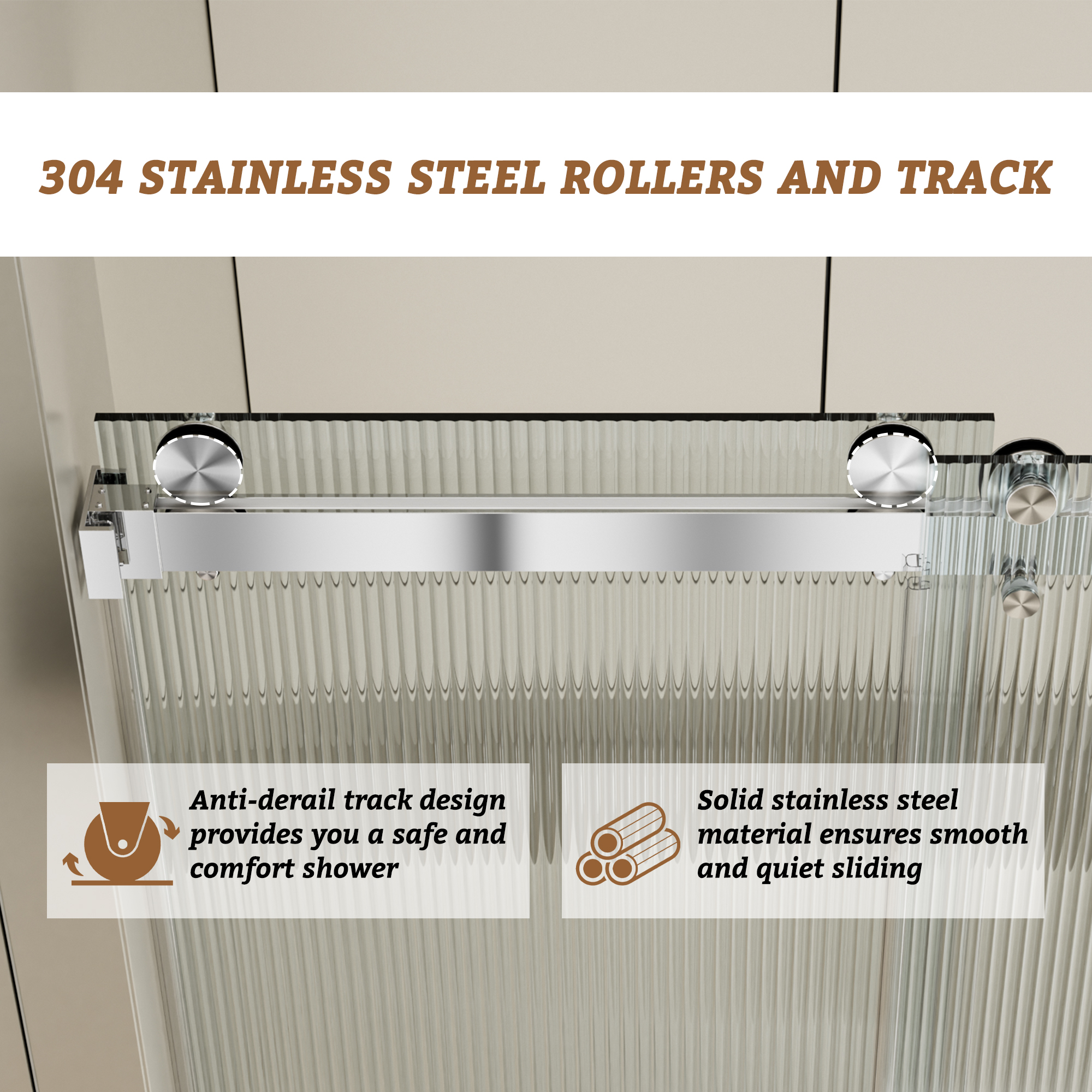 48"x76" Frameless Double Sliding Shower Door with 3/8" Fluted Glass