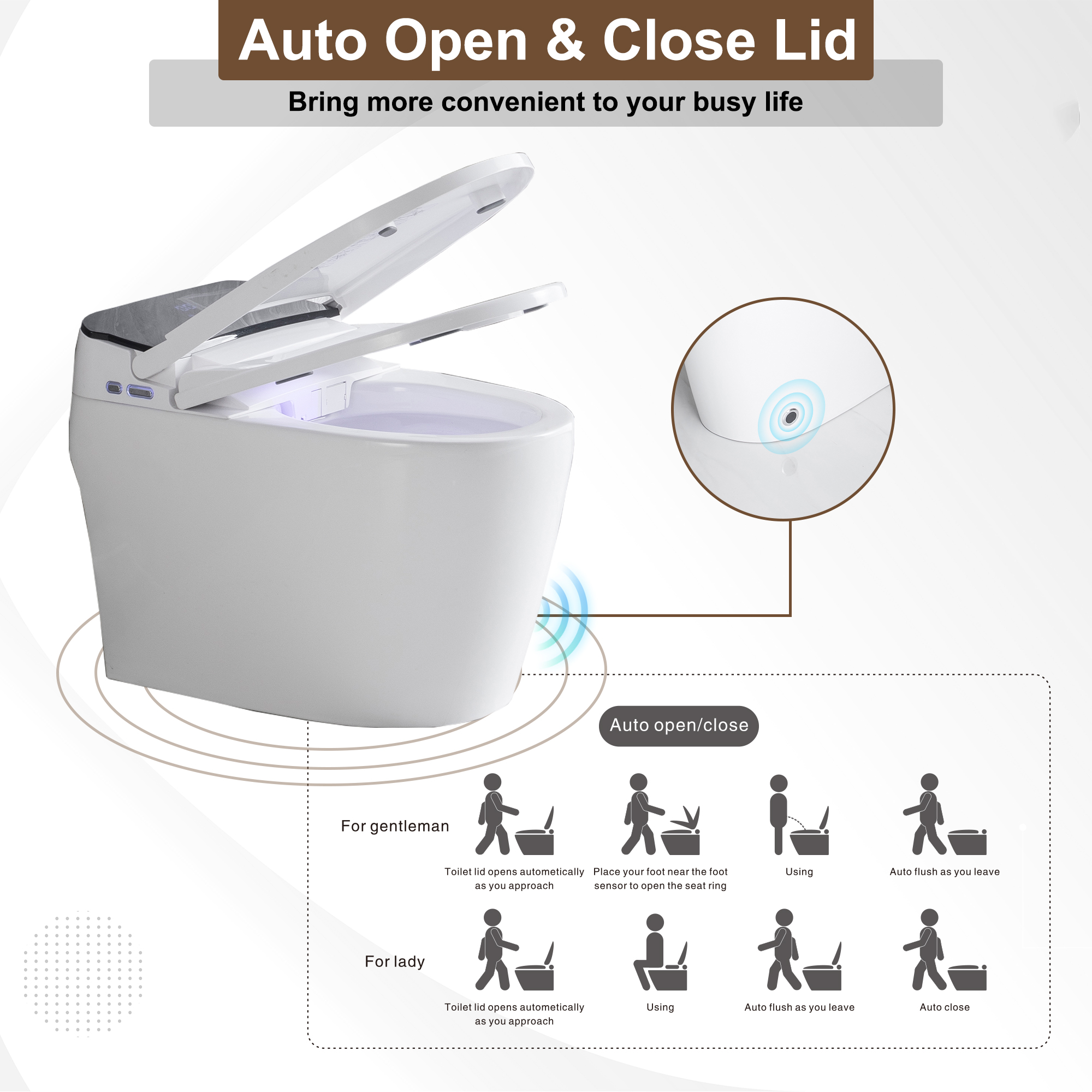 Smart Elongated Toilet with Built-in Heated Bidet Seat & Side Button