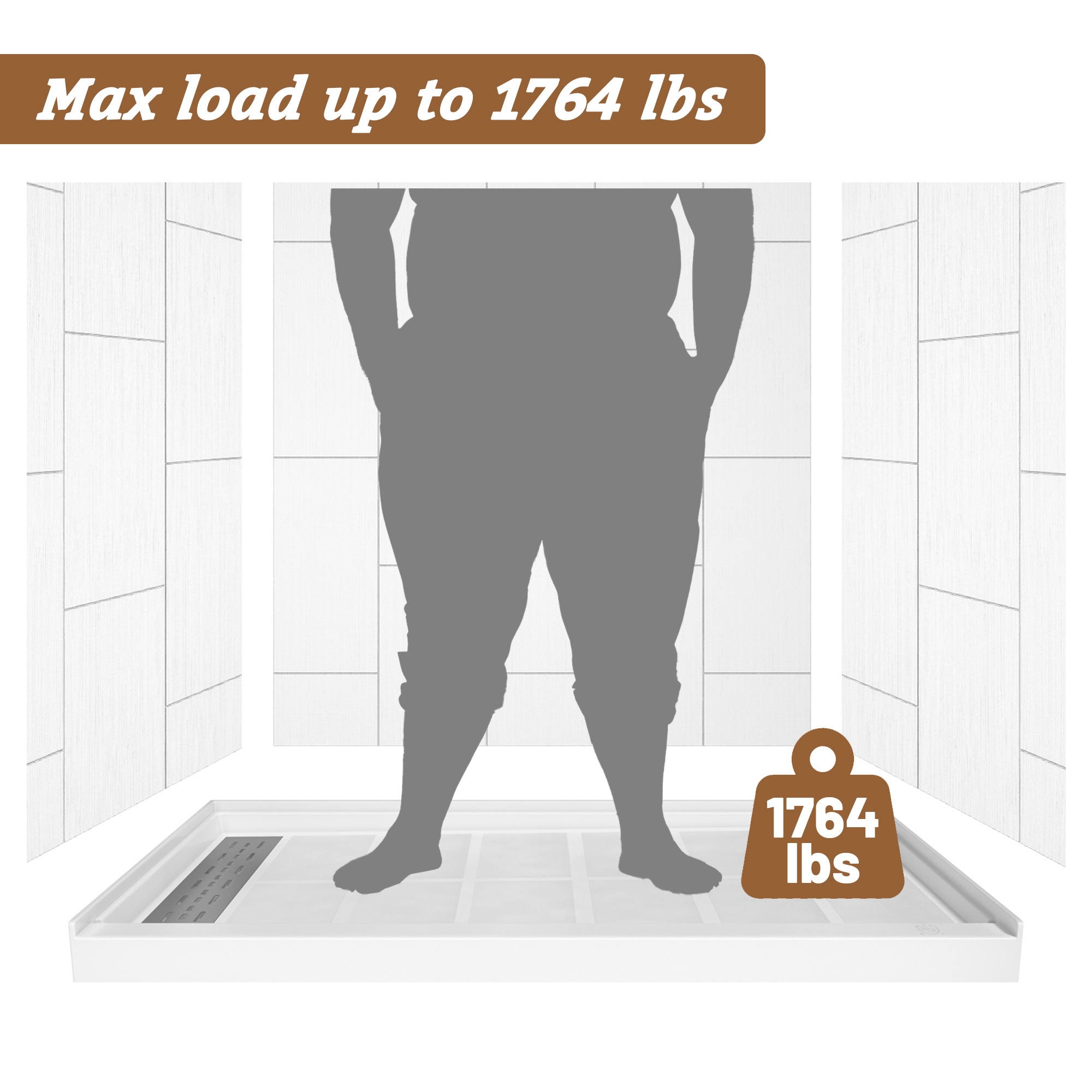 60"x36" White Solid Surface Rectangle Single Threshold Shower Pan Base