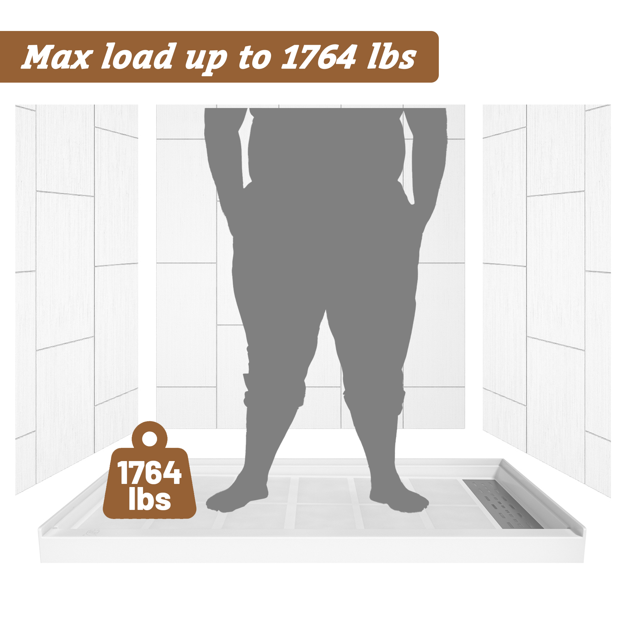 60"x36" White Solid Surface Rectangle Single Threshold Shower Pan Base