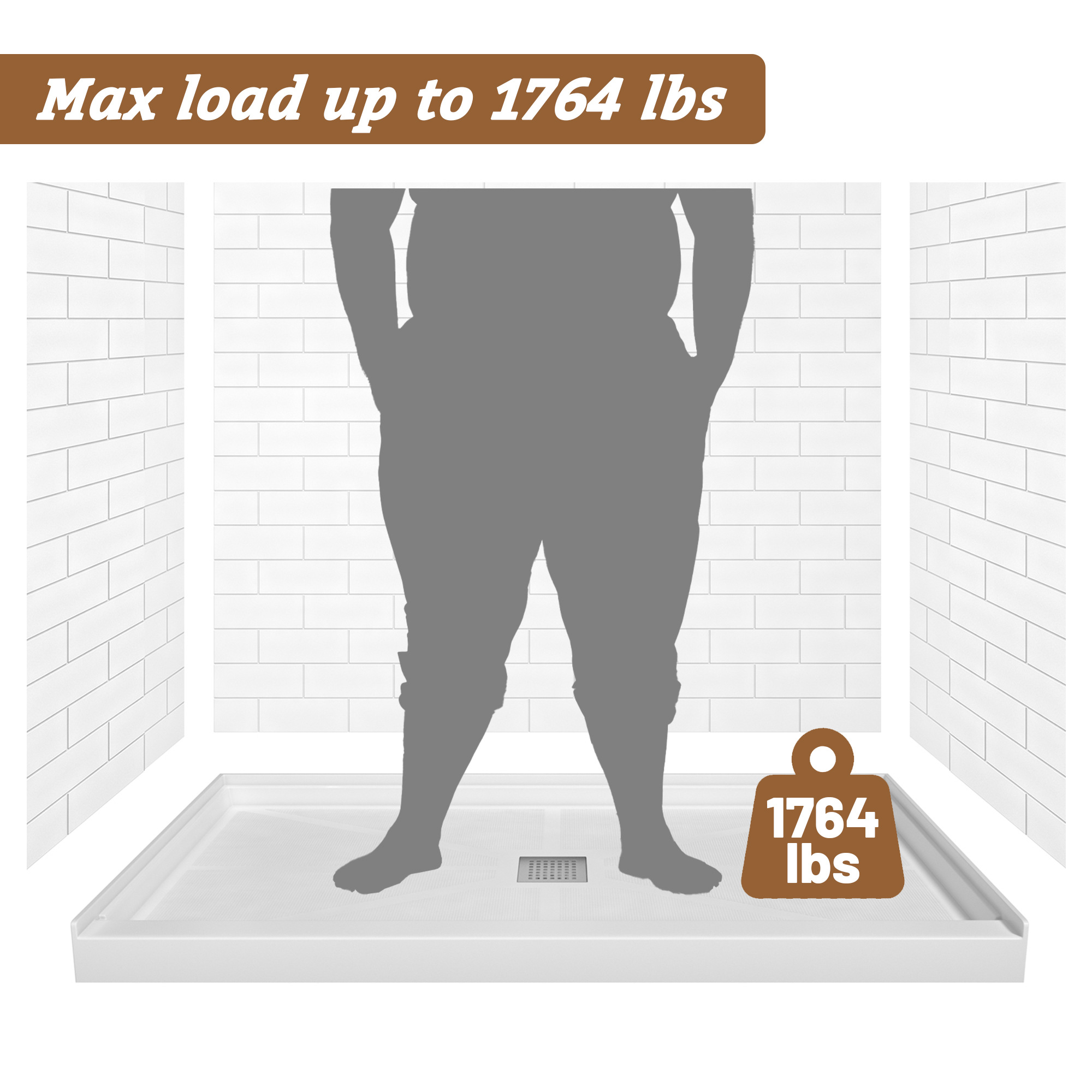 Rectangle Solid Surface White Shower Pan Base with Center Drain