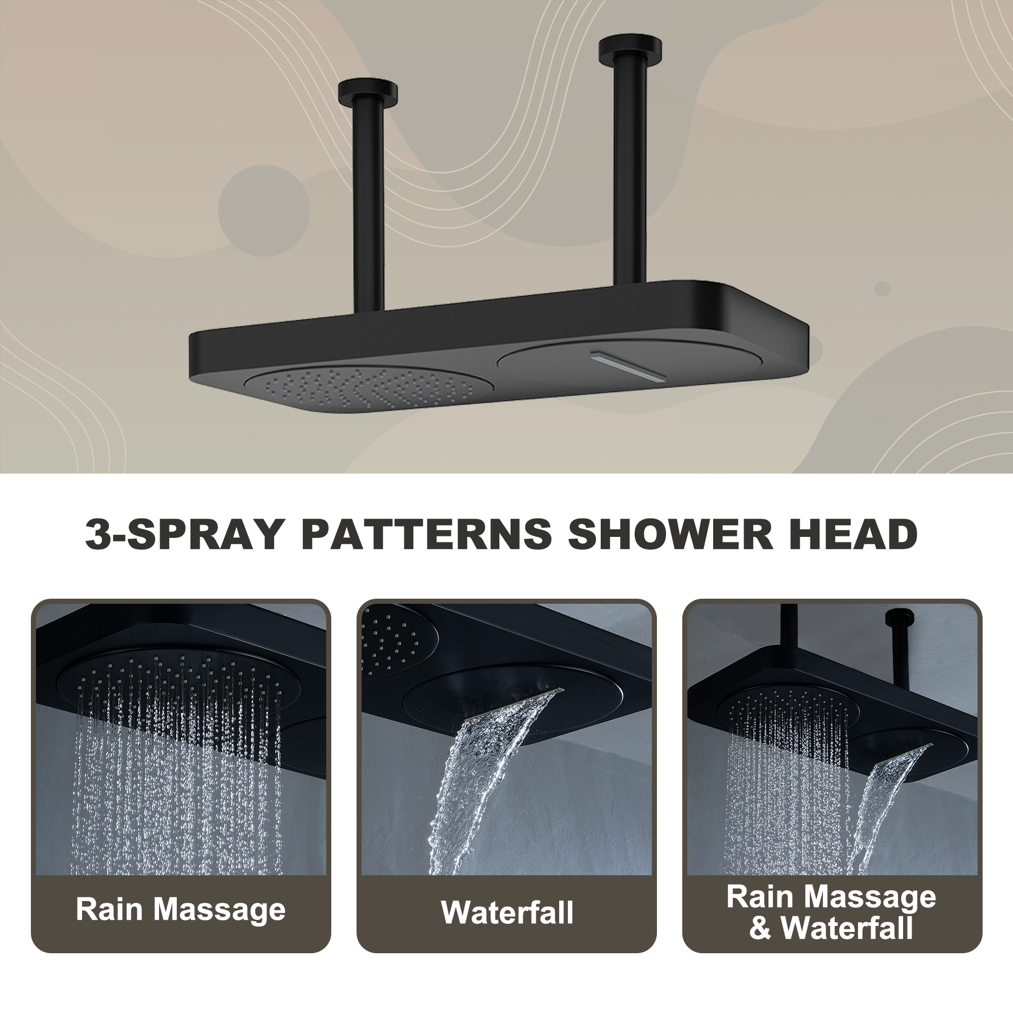 22.56*11.22 inch Ceiling-Mounted 4-Function Thermostatic Dual Shower System with Hand Shower