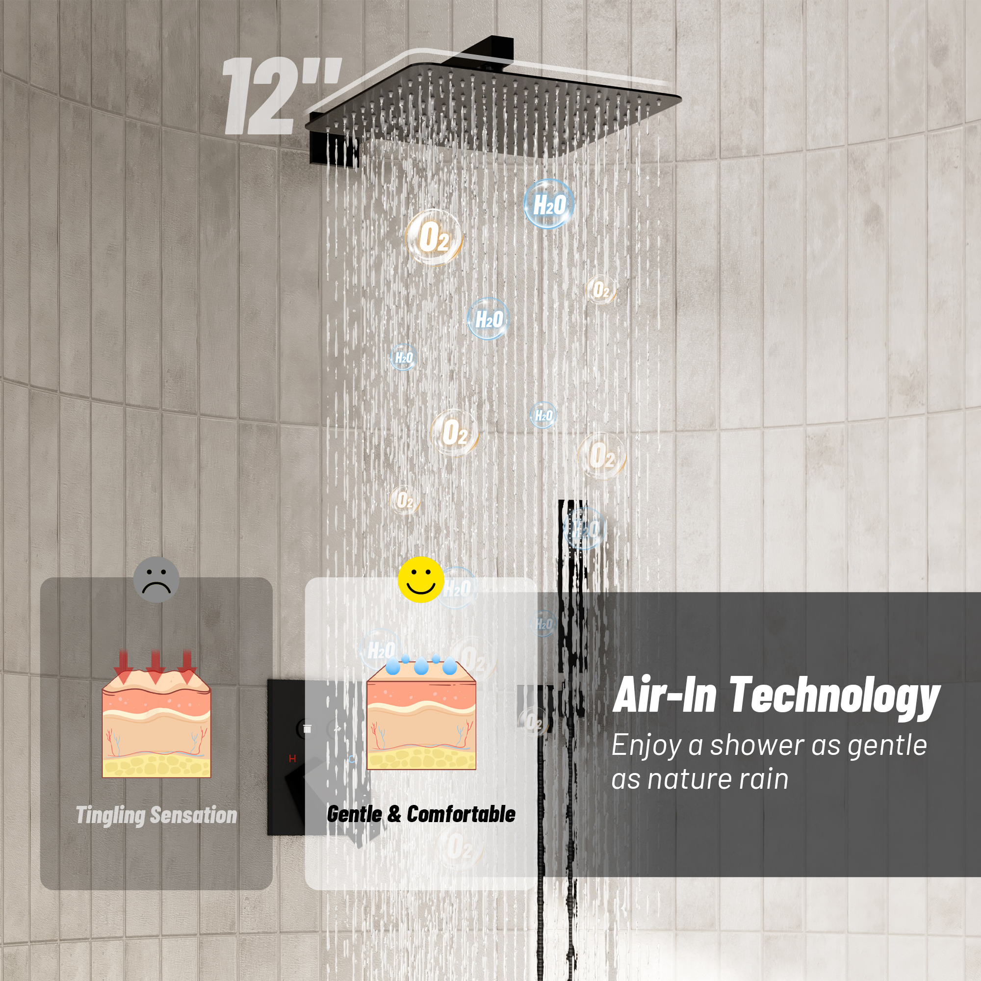 12-Inch Rainfall Shower System with Push Button Pressure Balanced Valve
