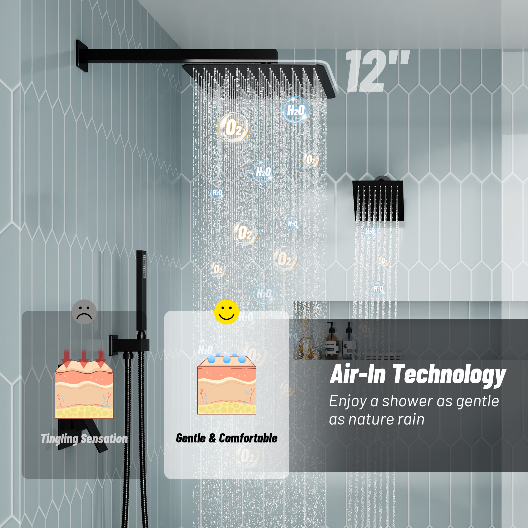 12-inch Dual Shower System with 3-Function & 6 Position Settings