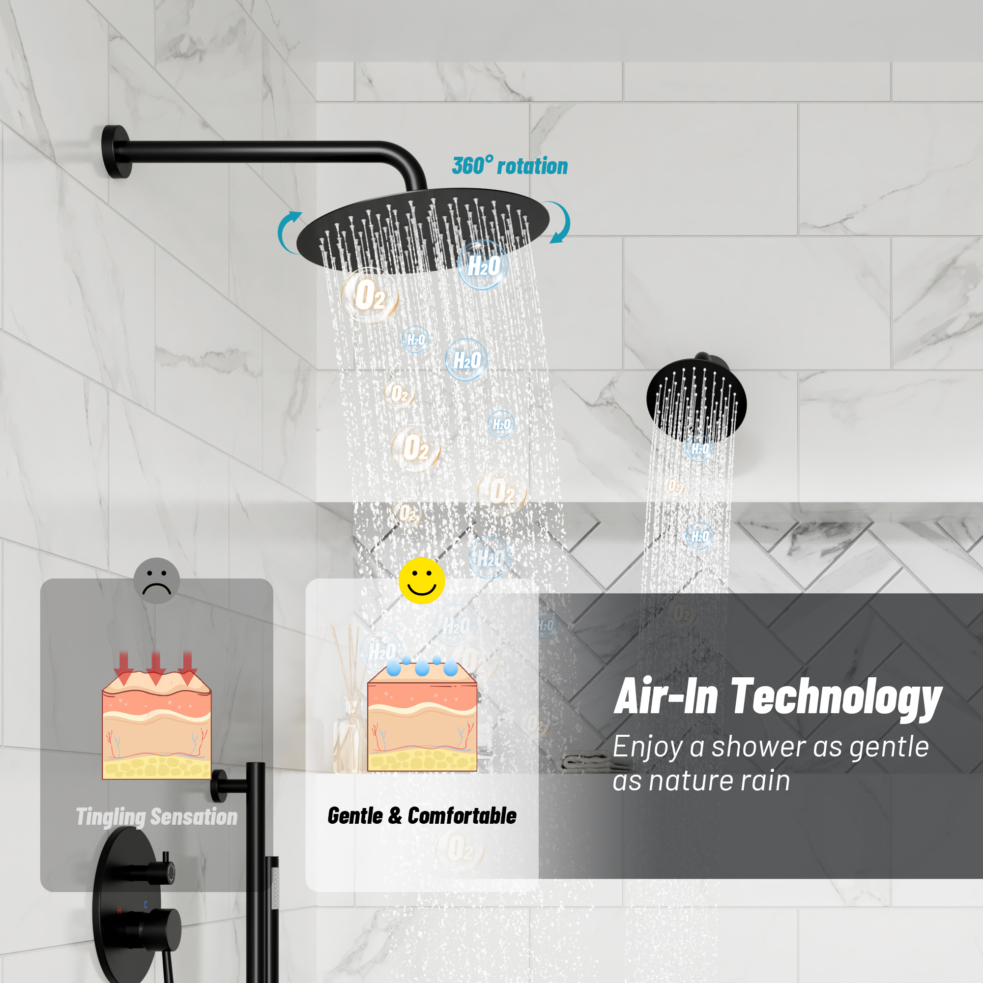 10-inch 3-Function Dual Shower Head System with 6 Position Settings & Slide Bar