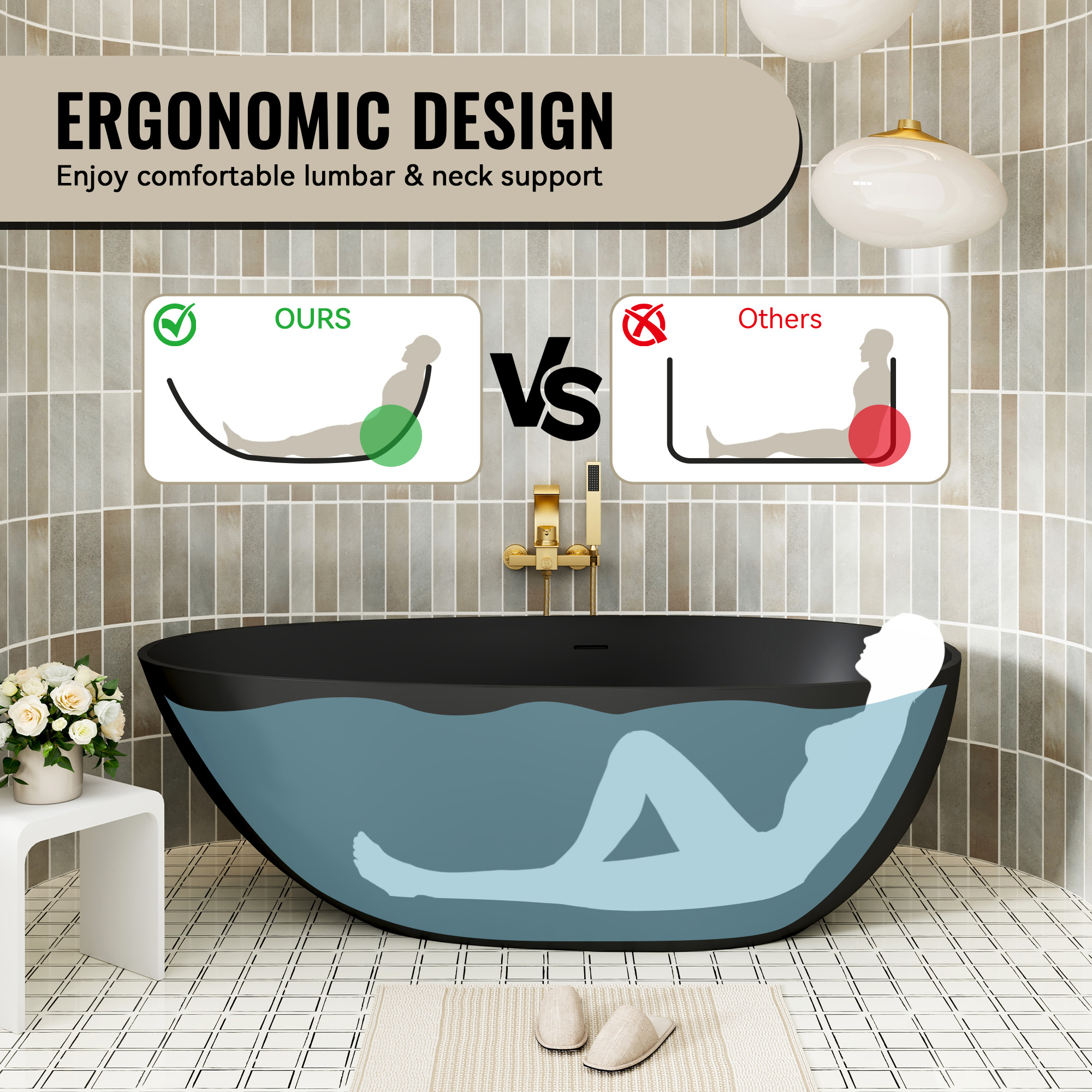 59" Non-porous Egg Shell Stone Resin Freestanding Soaking Tub Matte Black, Matte Grey - Egg Harbor