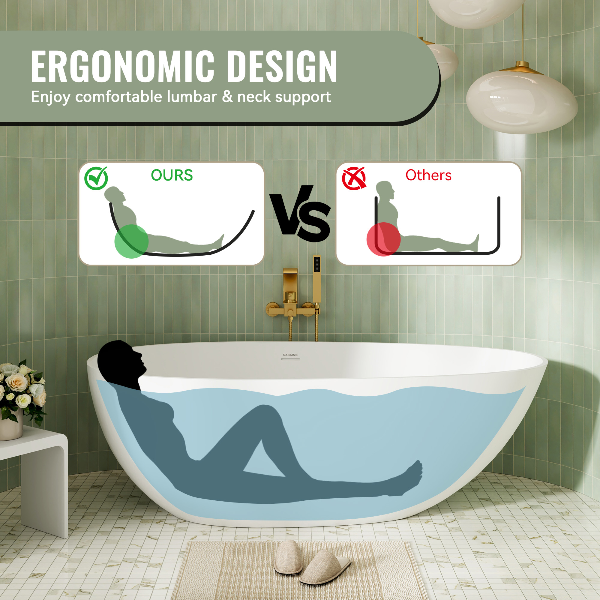 59/63/67/71" Matte White Egg Shell Stone Resin Freestanding Tub with Overflow and Drain - Egg Harbor