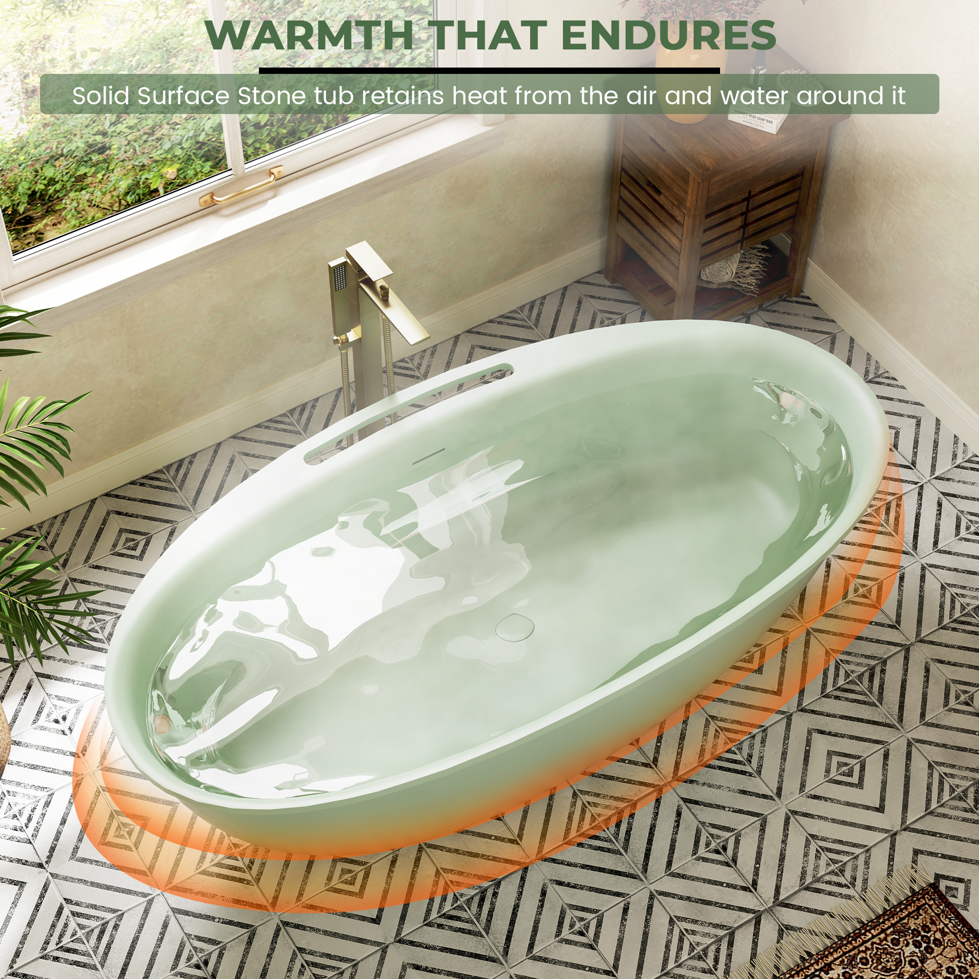 63"/67" Solid Surface Freestanding Matte Bathtub with Rim Towel Slot