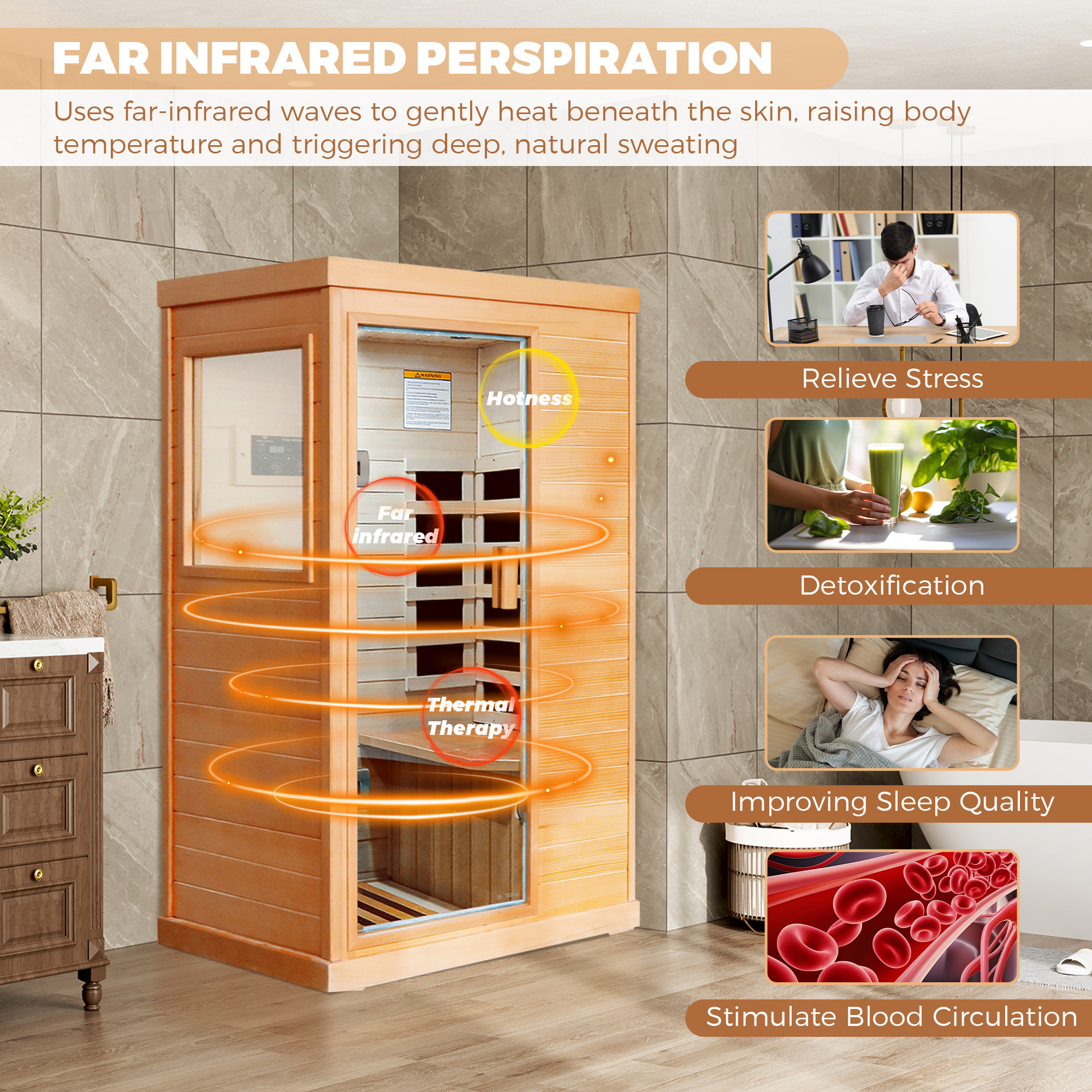 1-Person Indoor Infrared Sauna Room with Bluetooth & LED Light