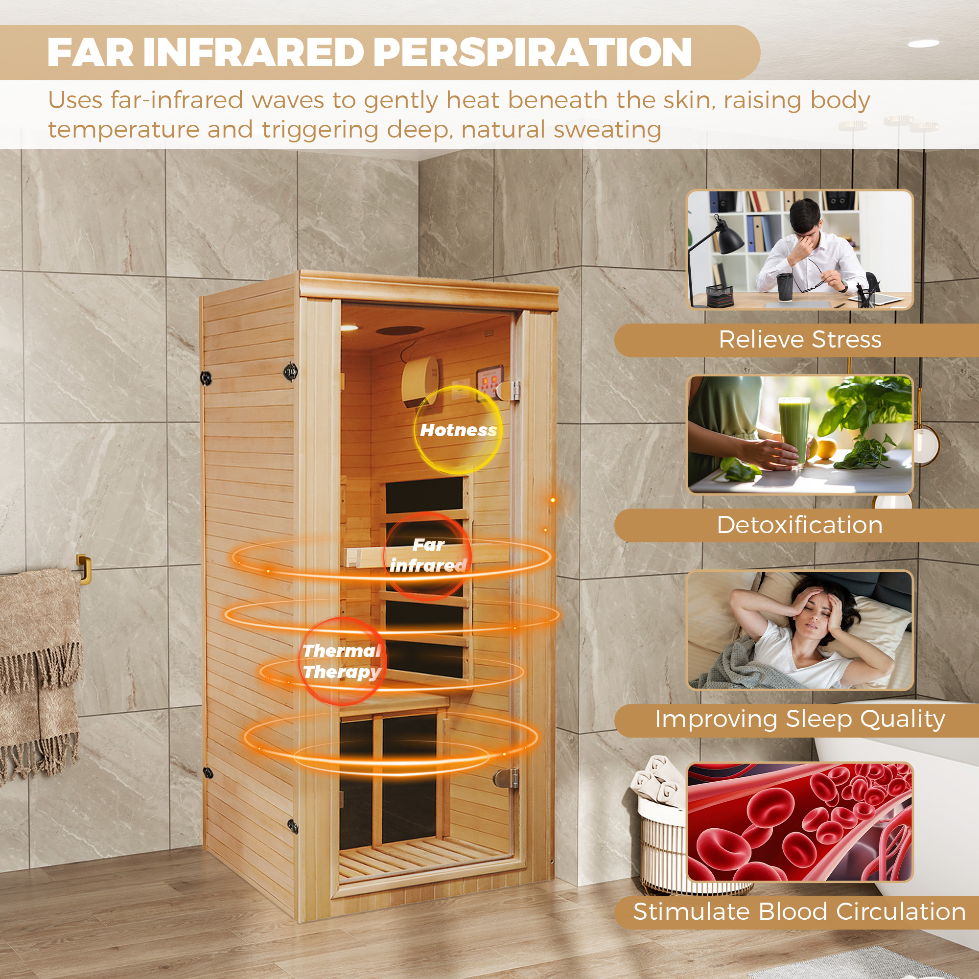 Single Person Far-Infrared Sauna Room with 5 Heating Plates for Home Wellness
