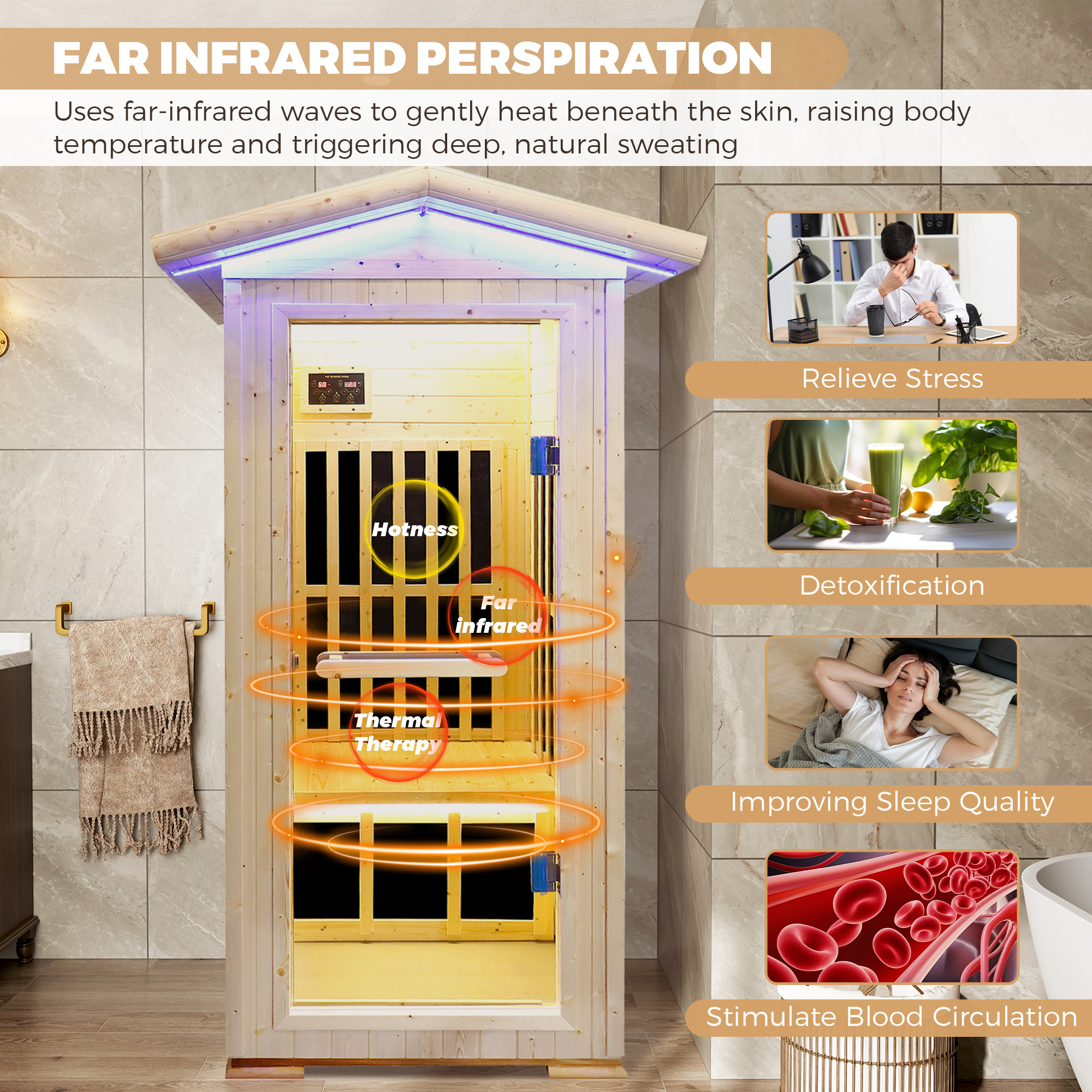1-Person Spruce Outdoor Infrared Sauna with Bluetooth & Ambient Lighting