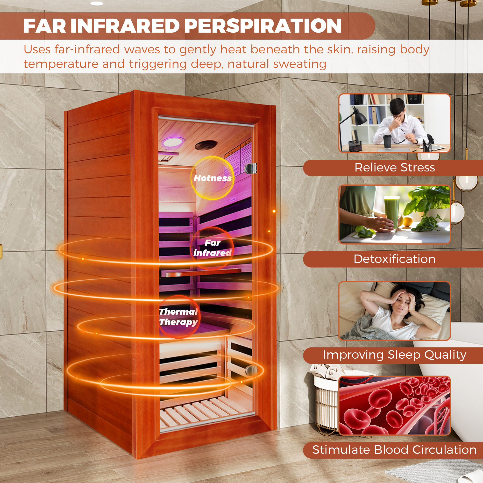 1-Person Infrared Sauna with Bluetooth Speakers and LED Reading Lights