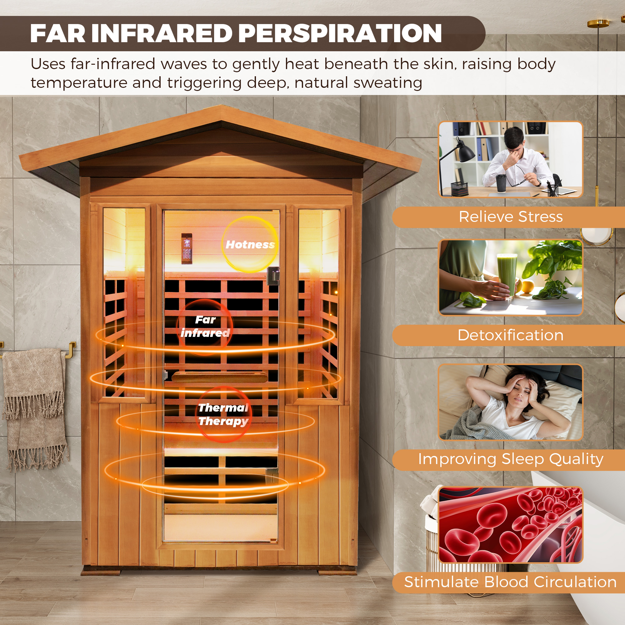 Peak Roof Outdoor Red Cedar Infrared Sauna with Bluetooth & Lighting